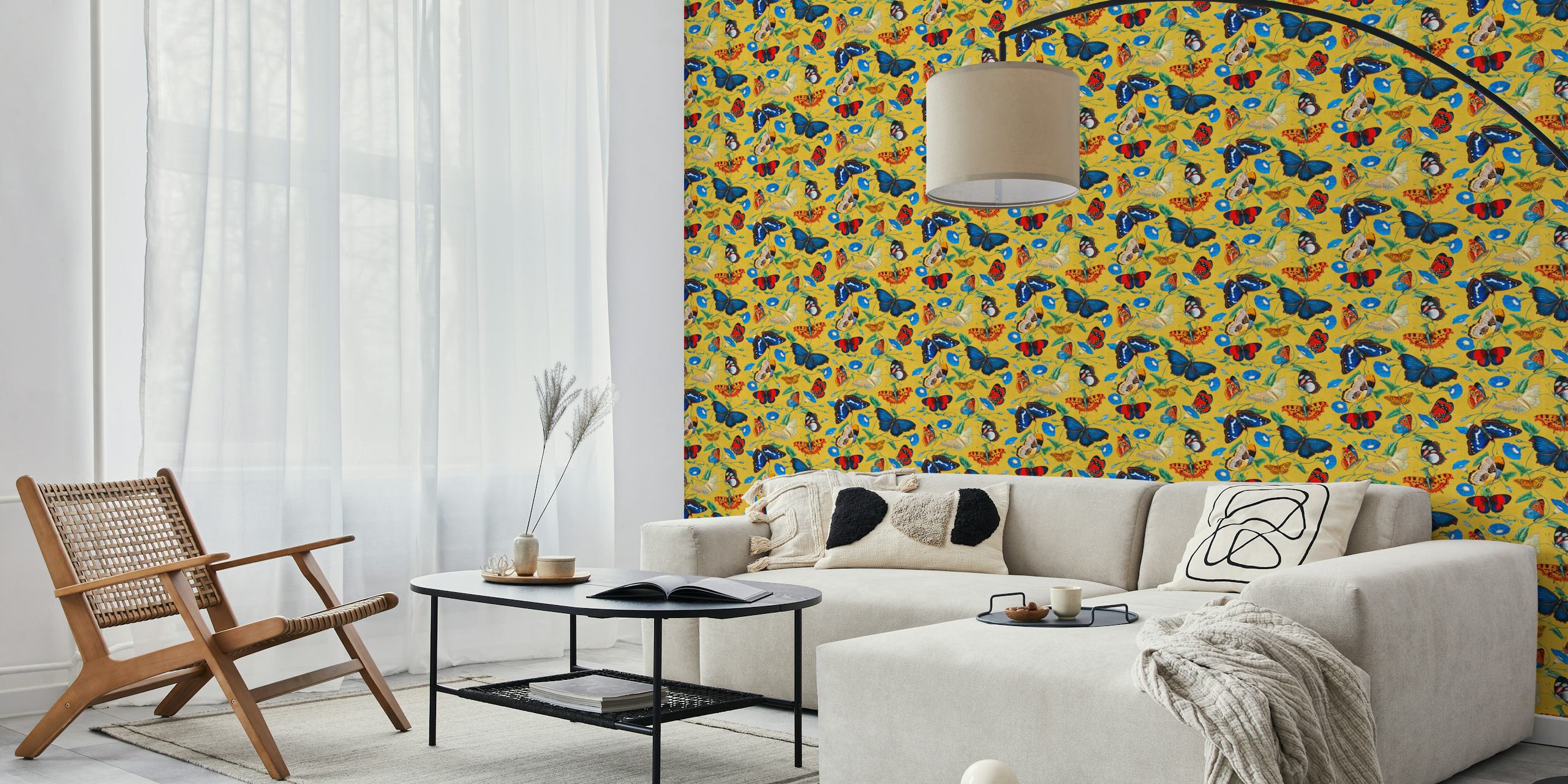 Butterflies and morning glory wallpaper design