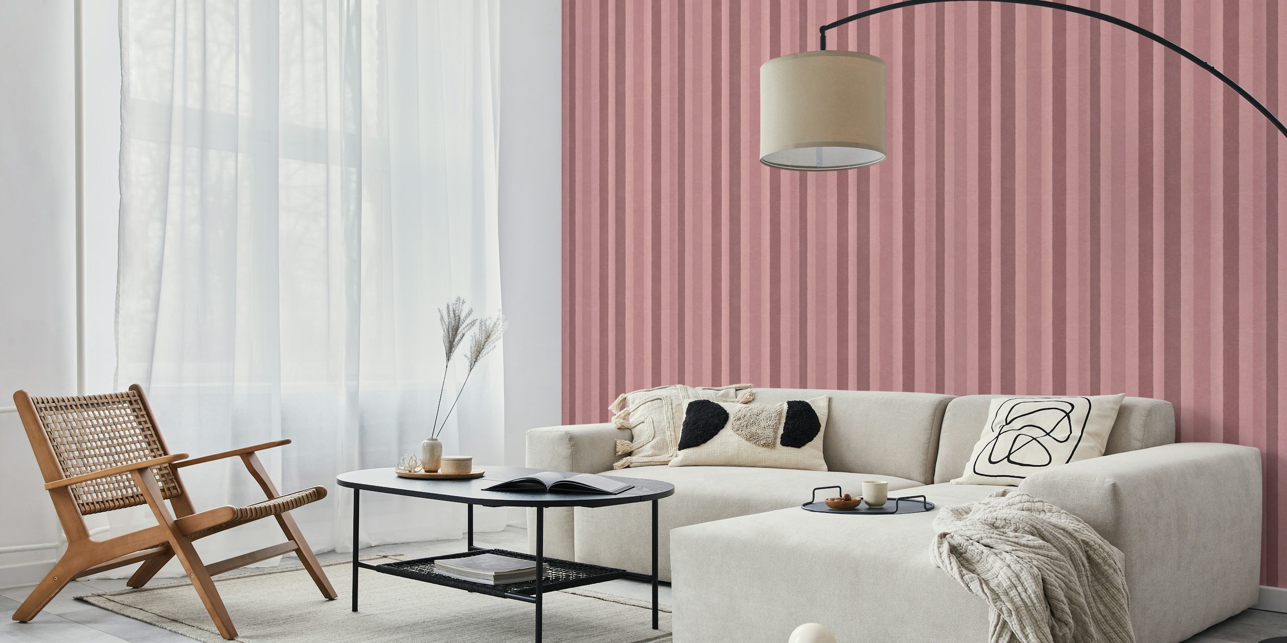 Whimsy Velvet Dusty Pink Stripe tapet i et rum