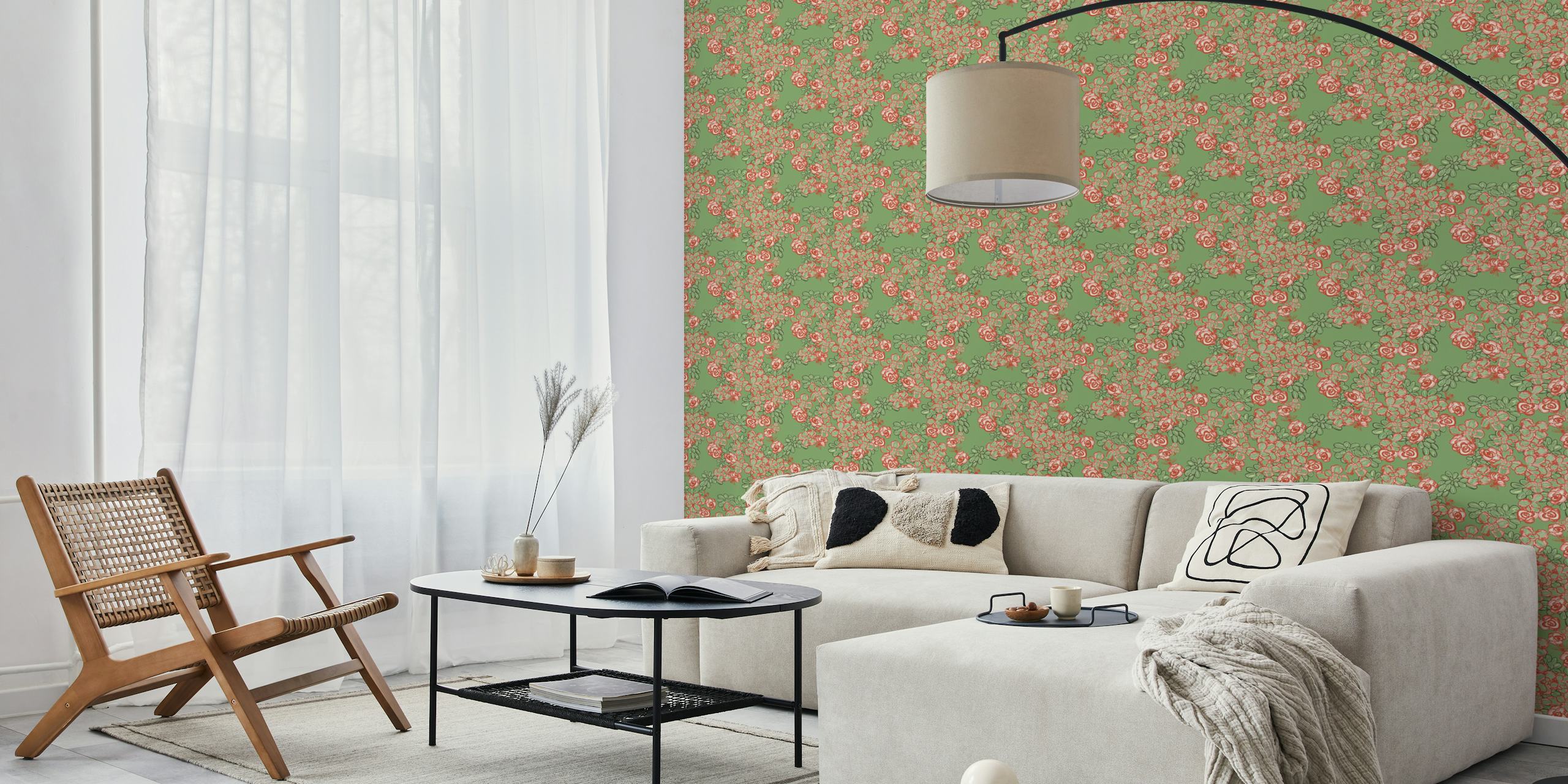 Sedum Floral wallpaper in a room setting