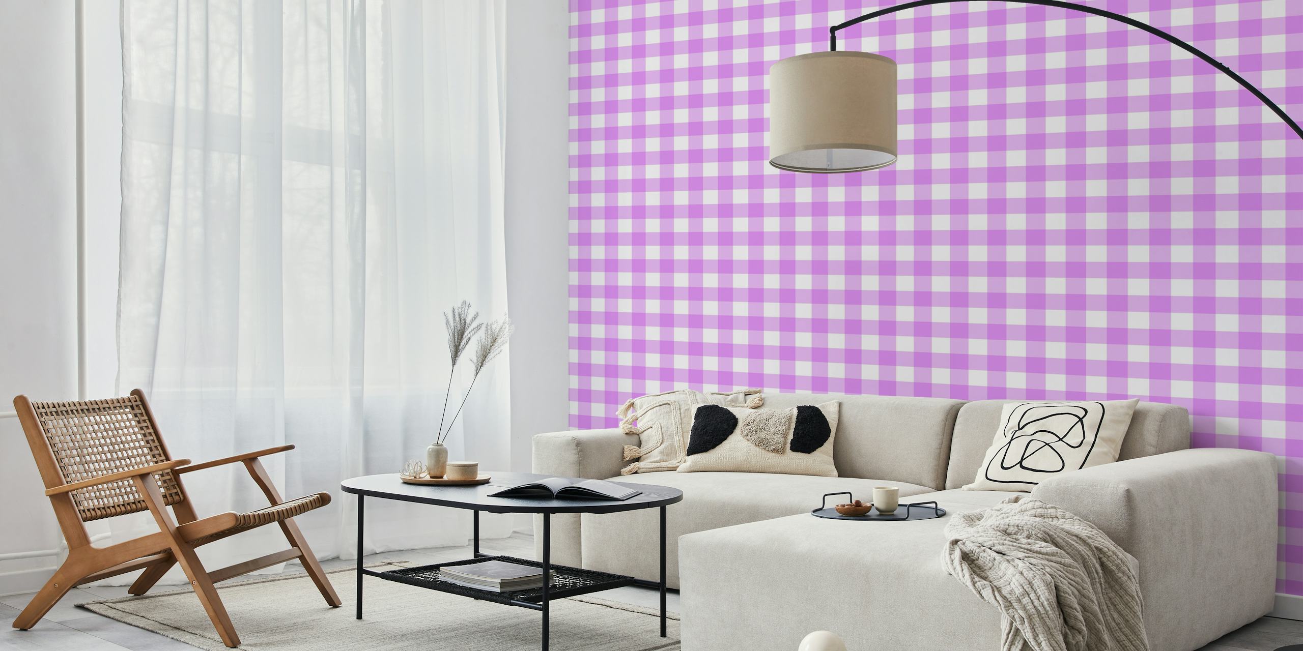 Pale Squares paarse wallpaper in een kamer