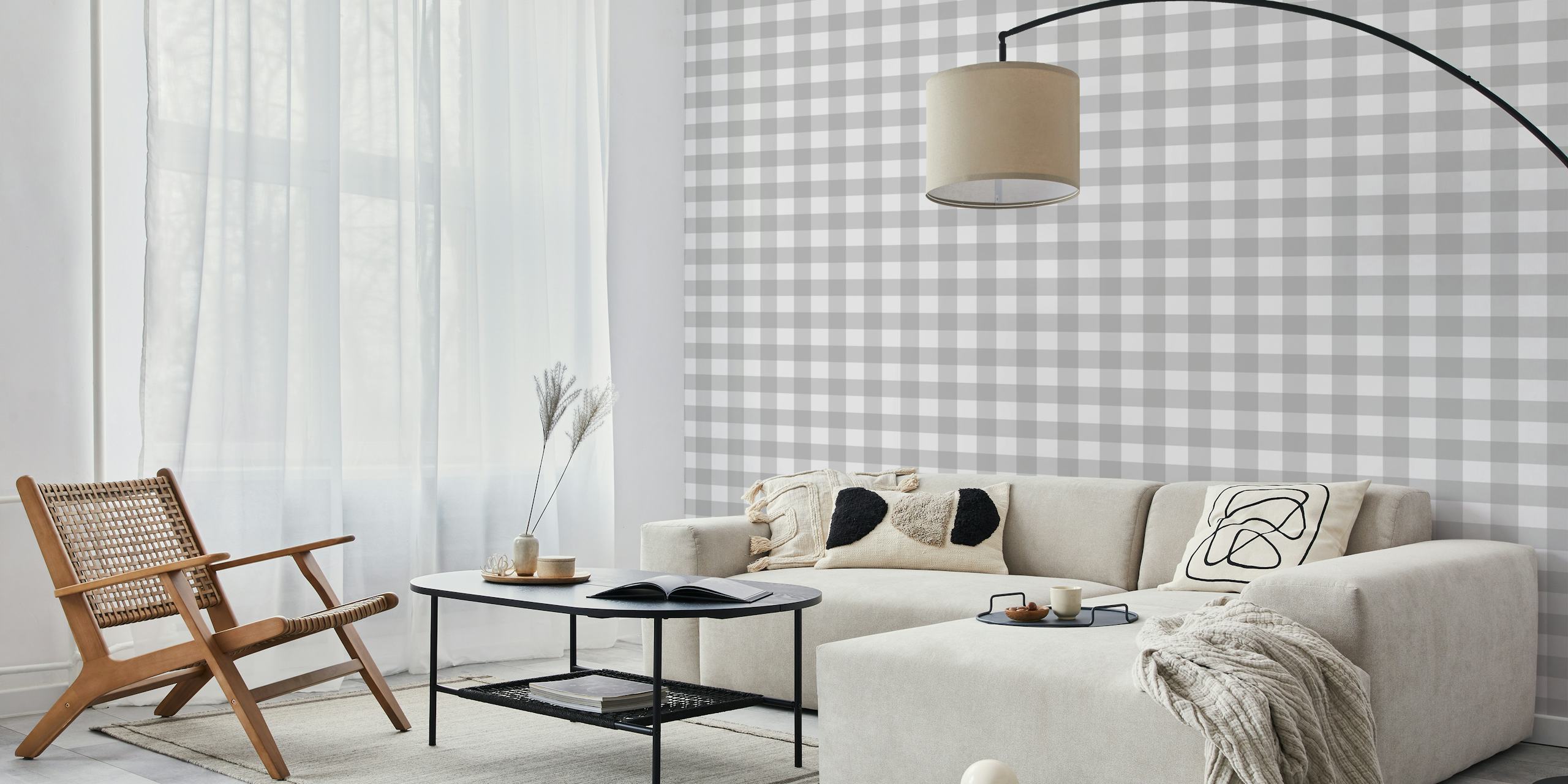 Pale squares grey wallpaper displayed in a room