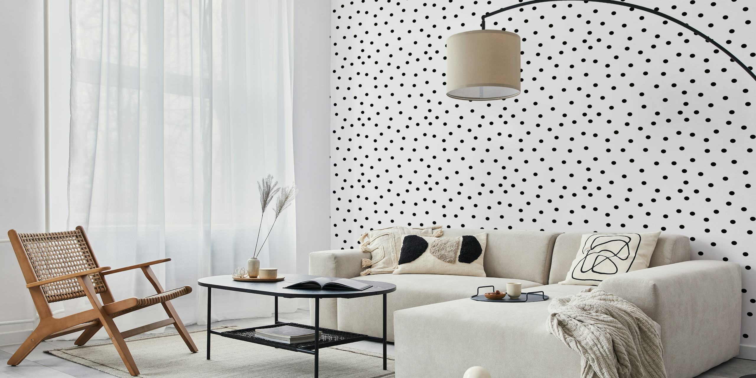 Black dots pattern on a white background wall mural