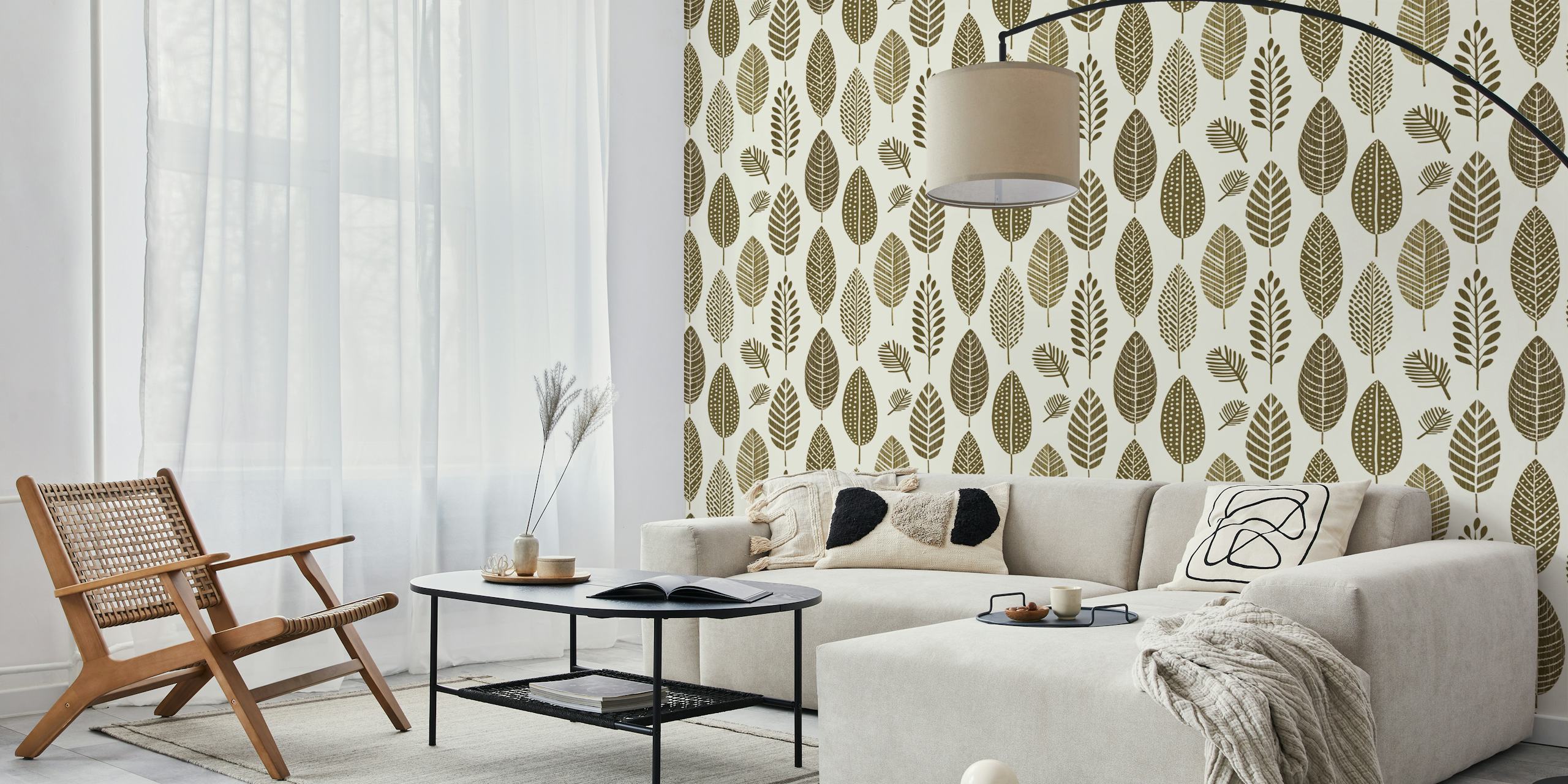 Green leaf pattern wallpaper with minimalist design