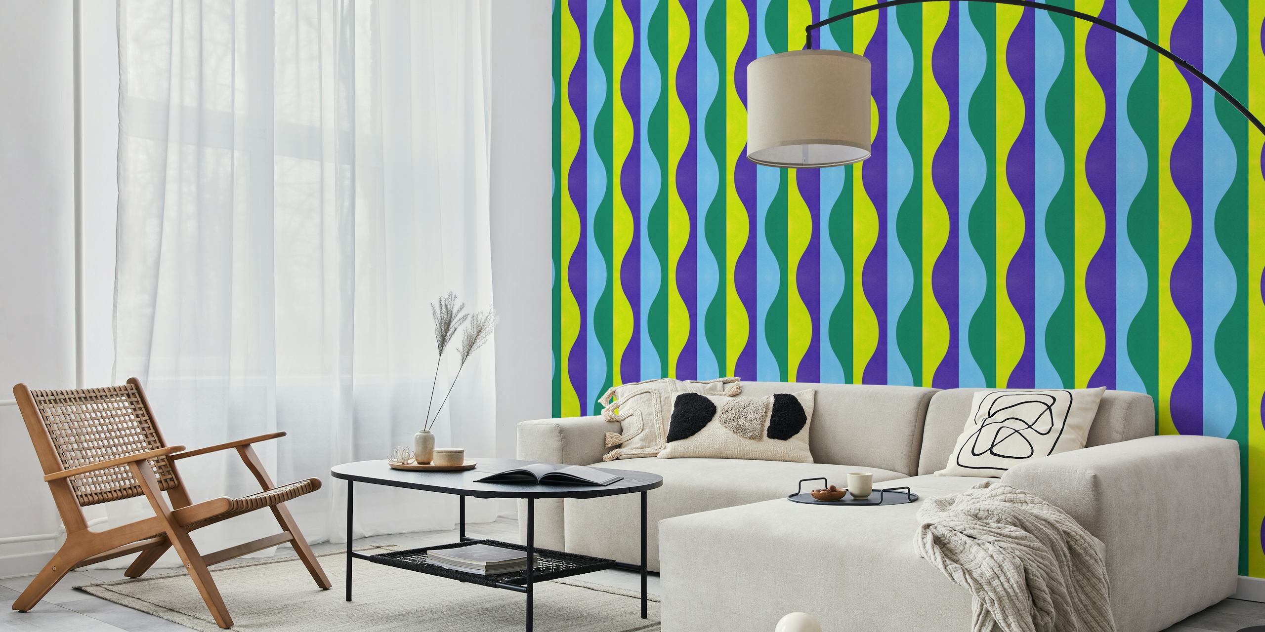 Bold Retro Geometric Moroccan Abstract Wall Mural in Blue Yellow Green
