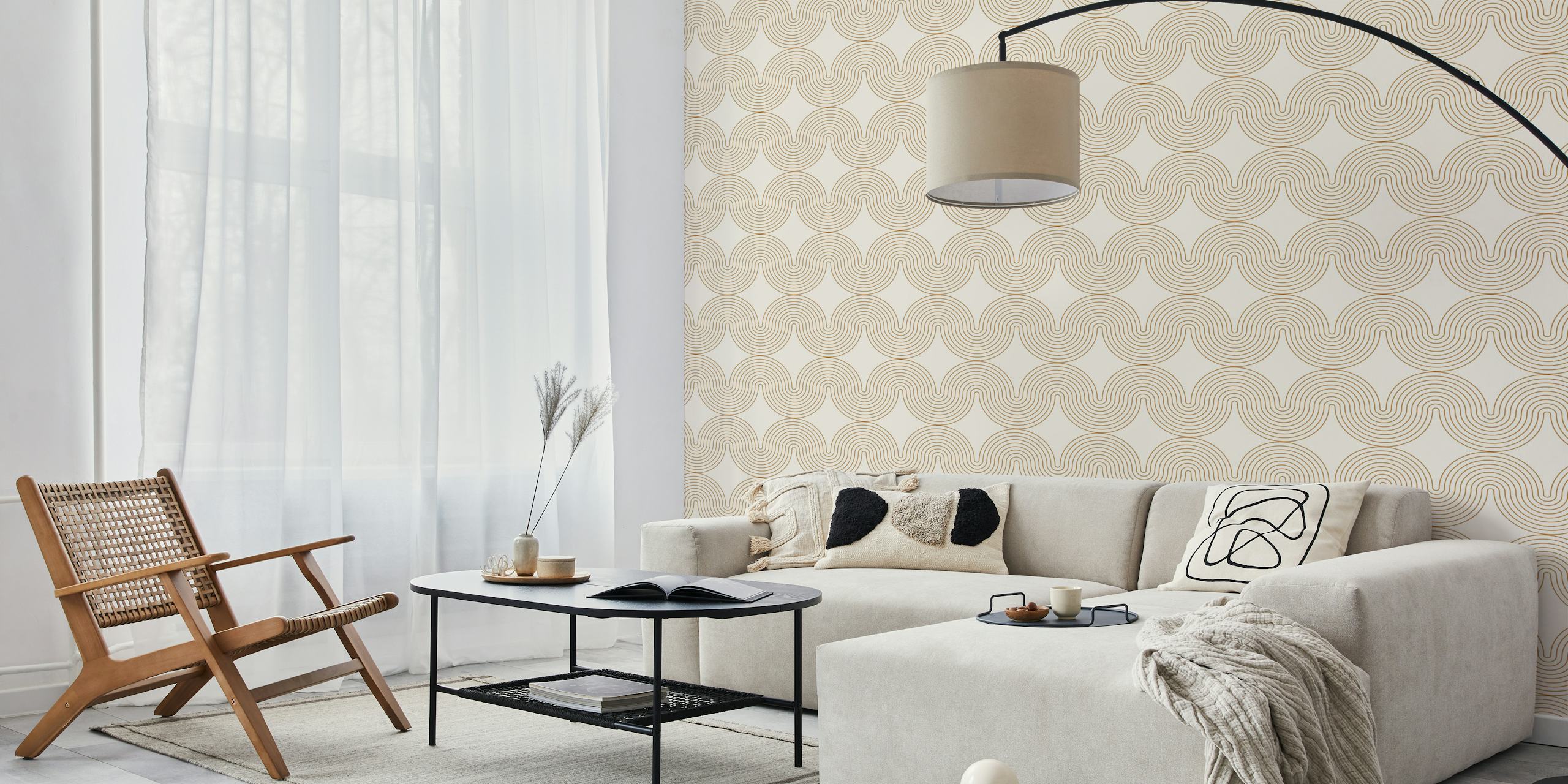 Mid century modern arch pattern in cream and gold wallpaper