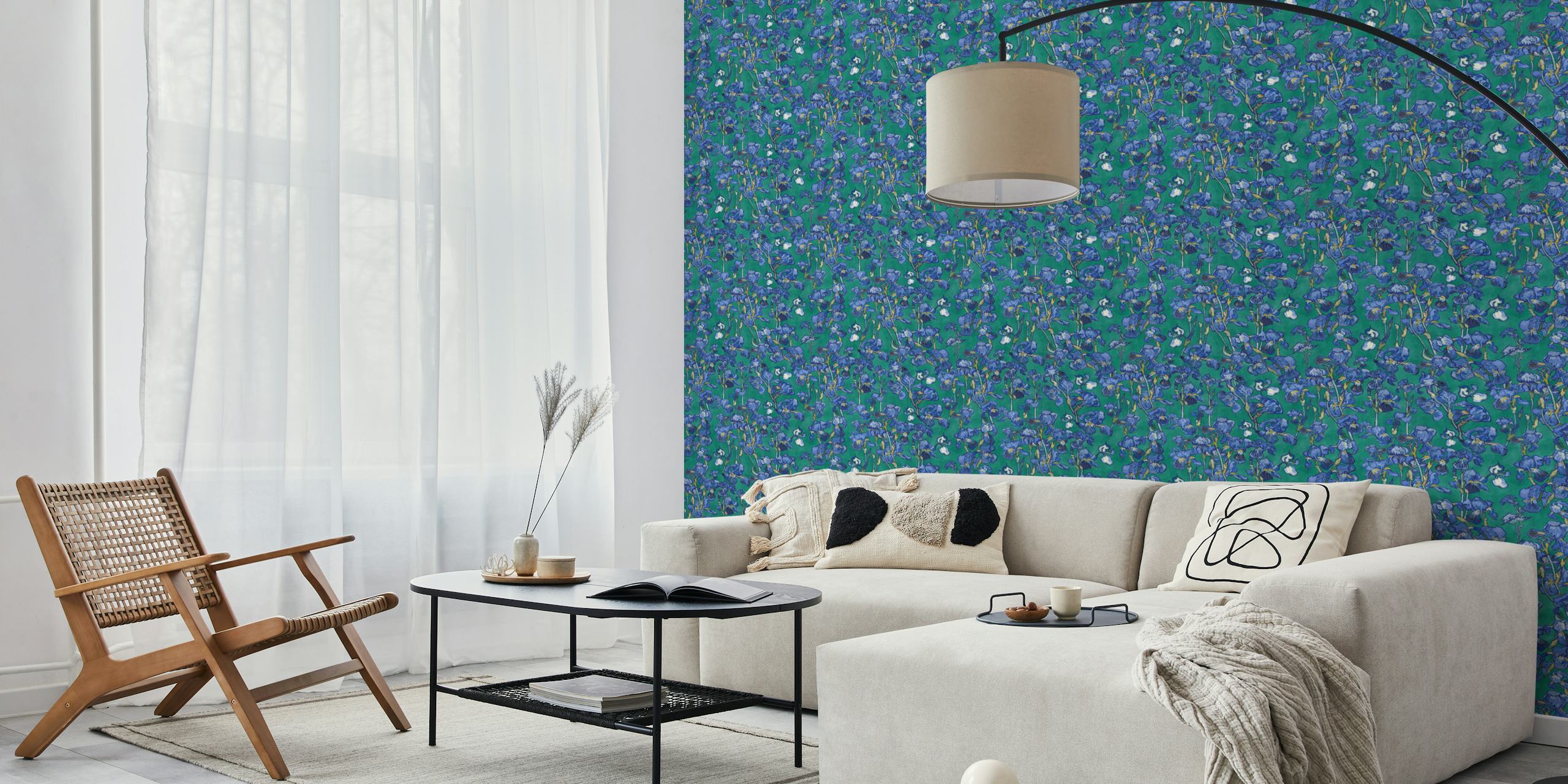 Van Gogh irises wallpaper in a room