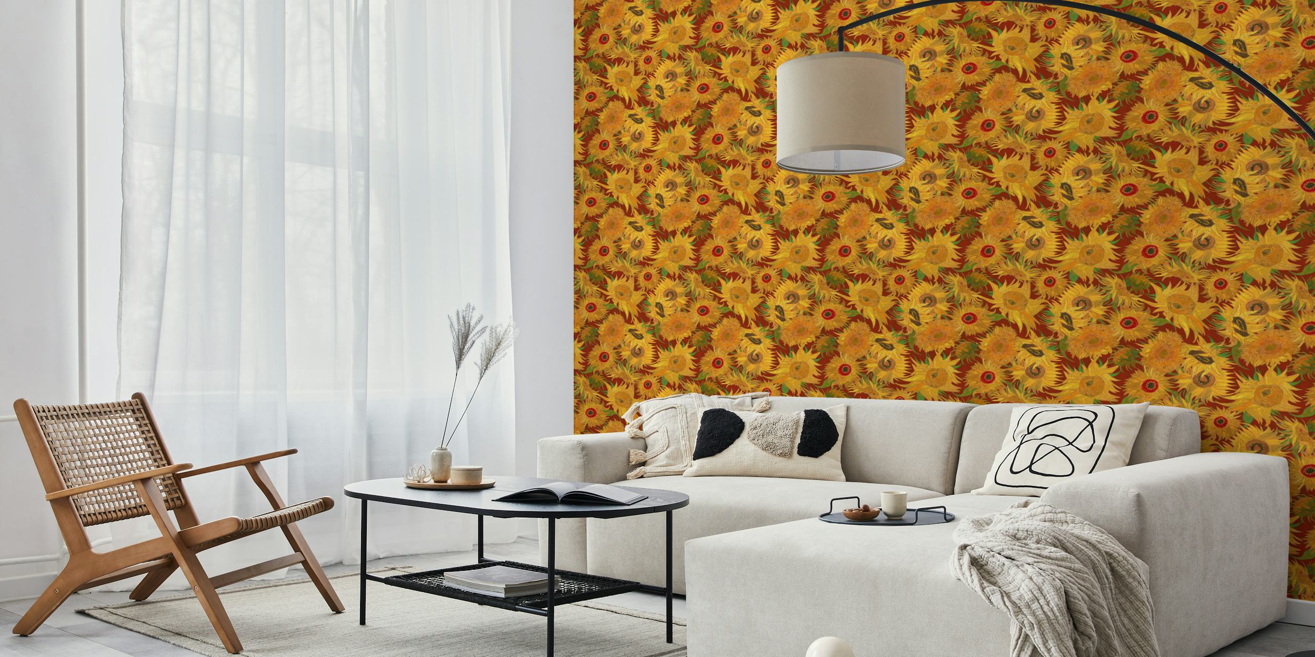 Van Gogh sunflowers wallpaper in a room