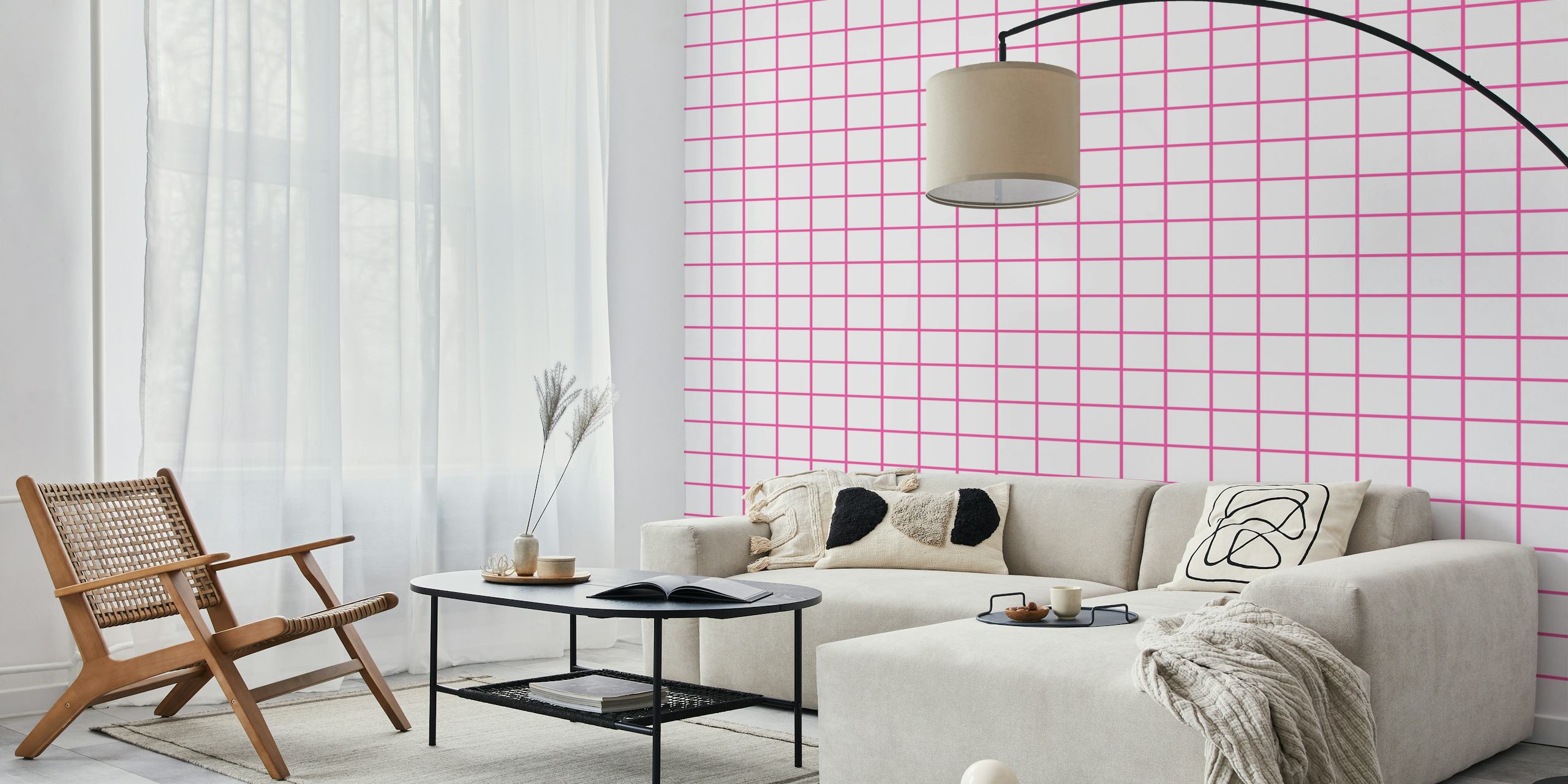 Pink and white grid pattern wallpaper