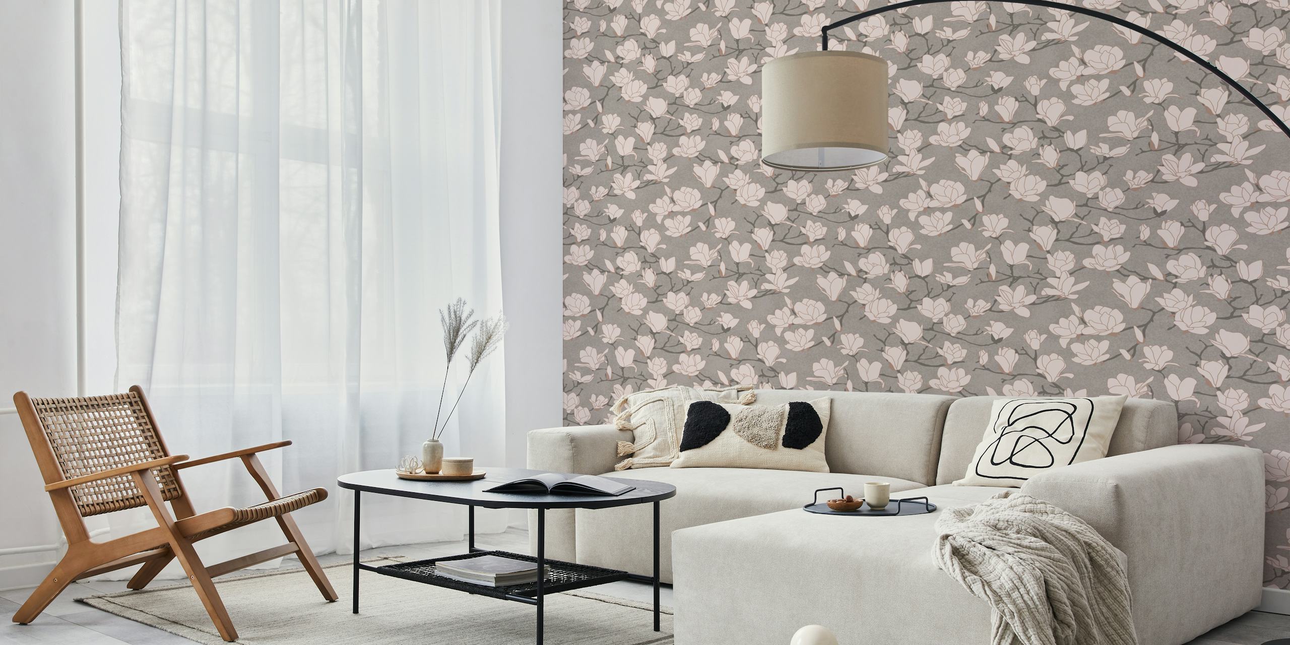 Tapeta Magnolia taupe vystavená v pokoji