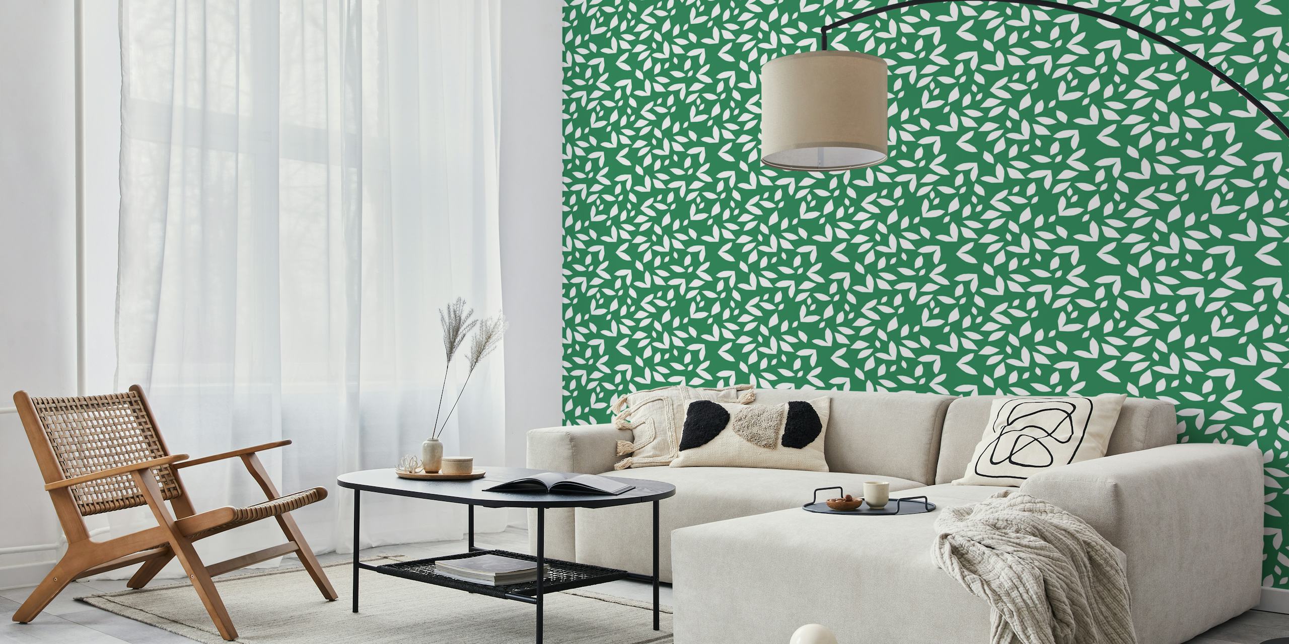 Papier peint mural à motif de feuilles vertes représentant le feuillage d'automne