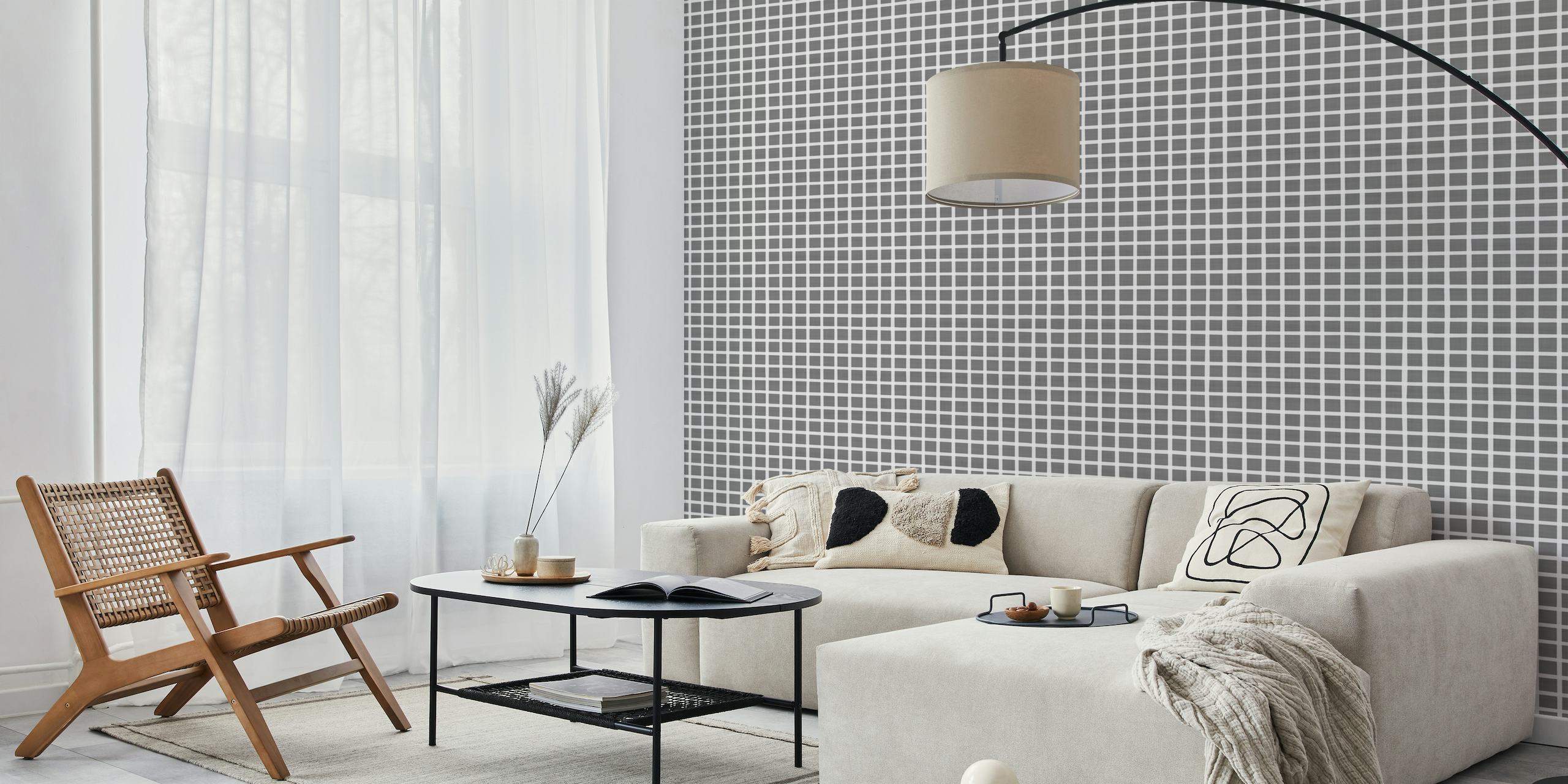 Simple Checker Pattern Grey White tapeta