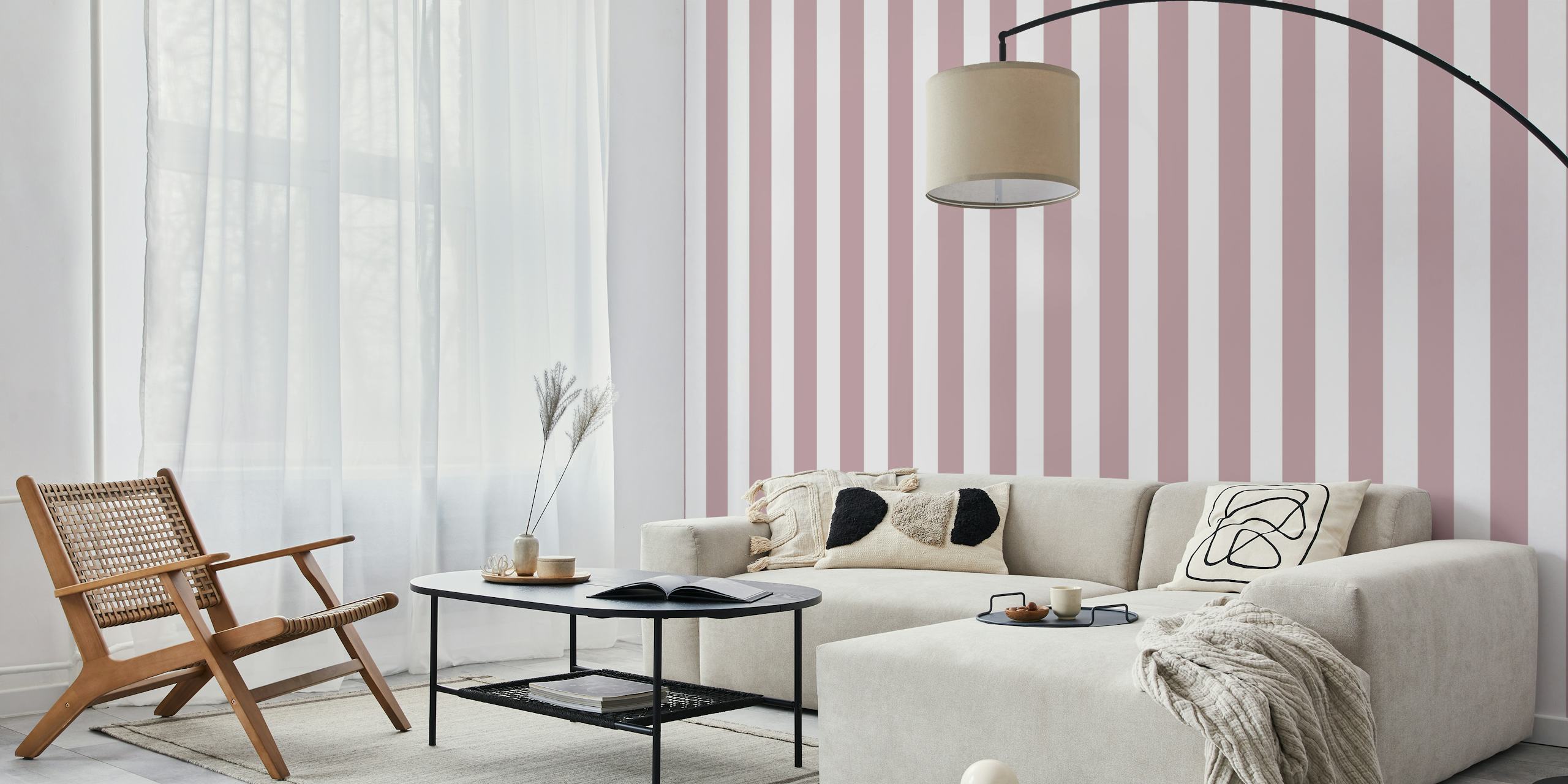 Delicate rose gold striped wallpaper in a room