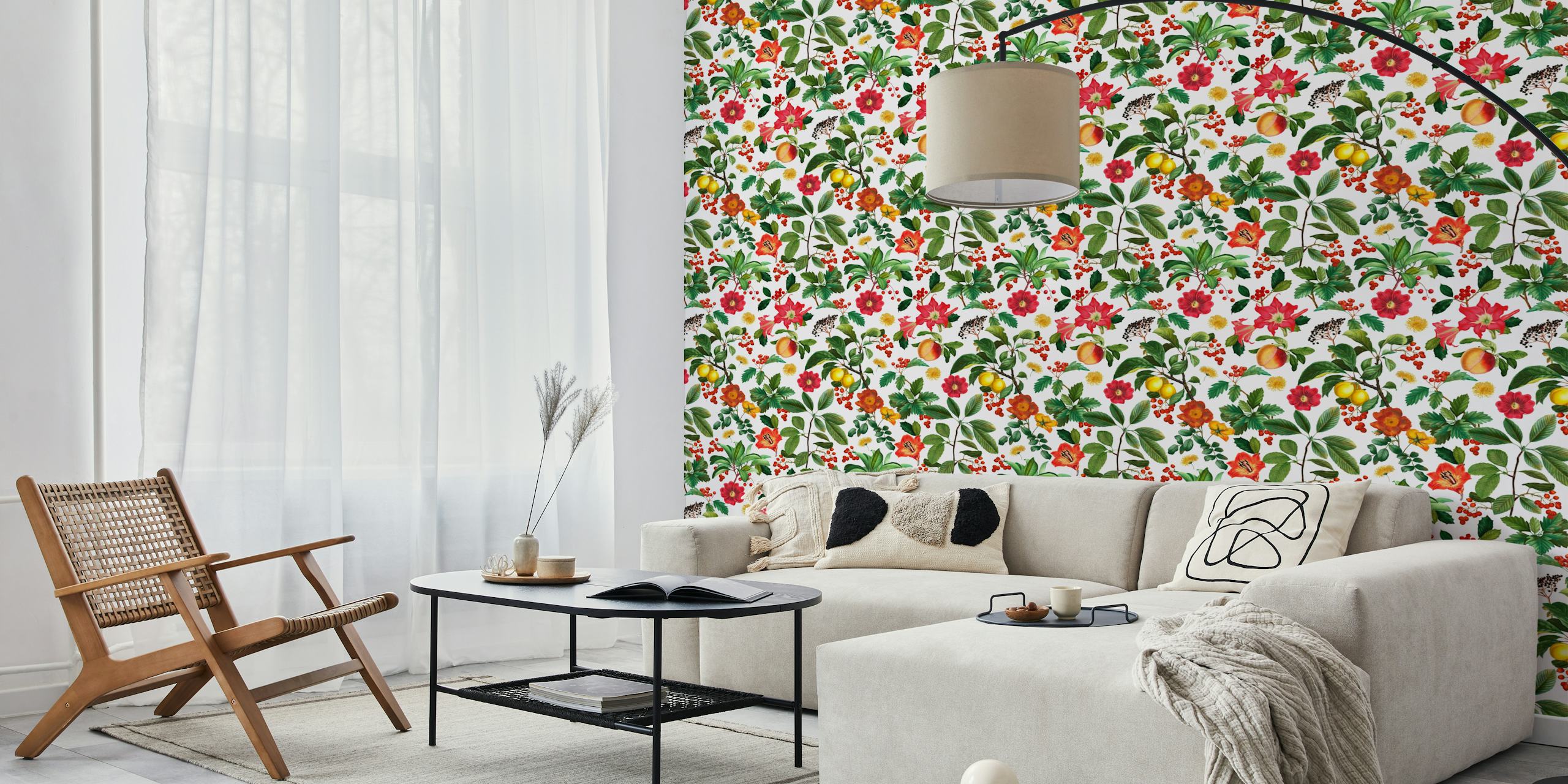 Design de papel de parede Autumn Floral Leaf And Flowers