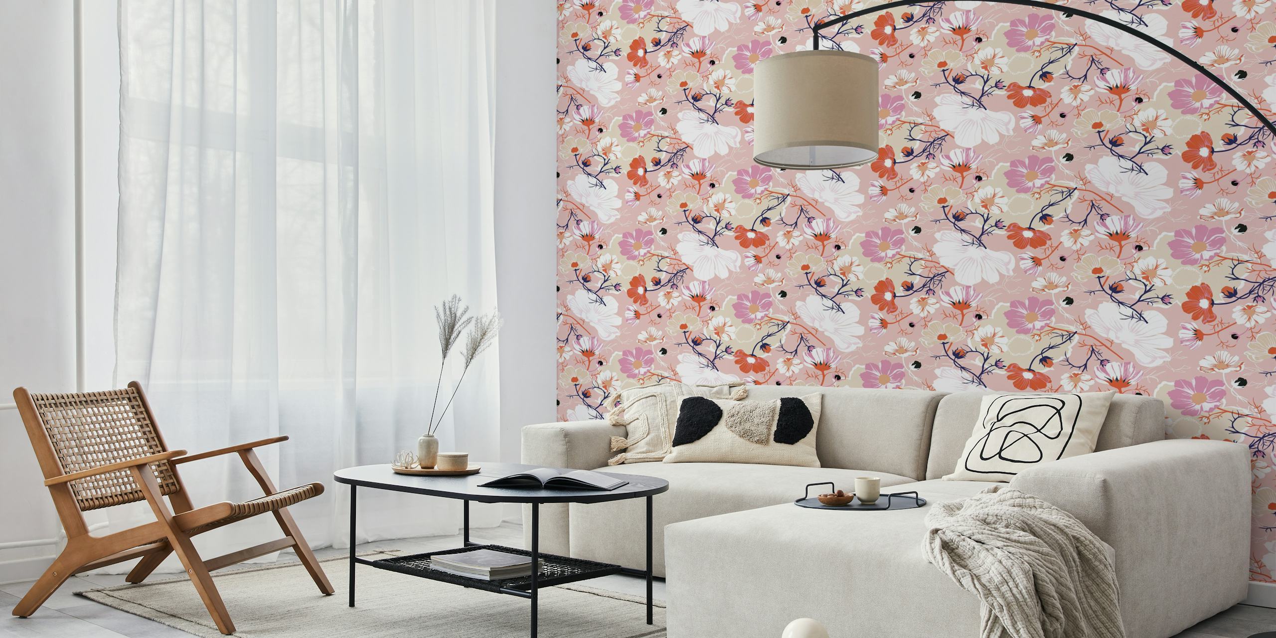 Floral wallpaper design in a room