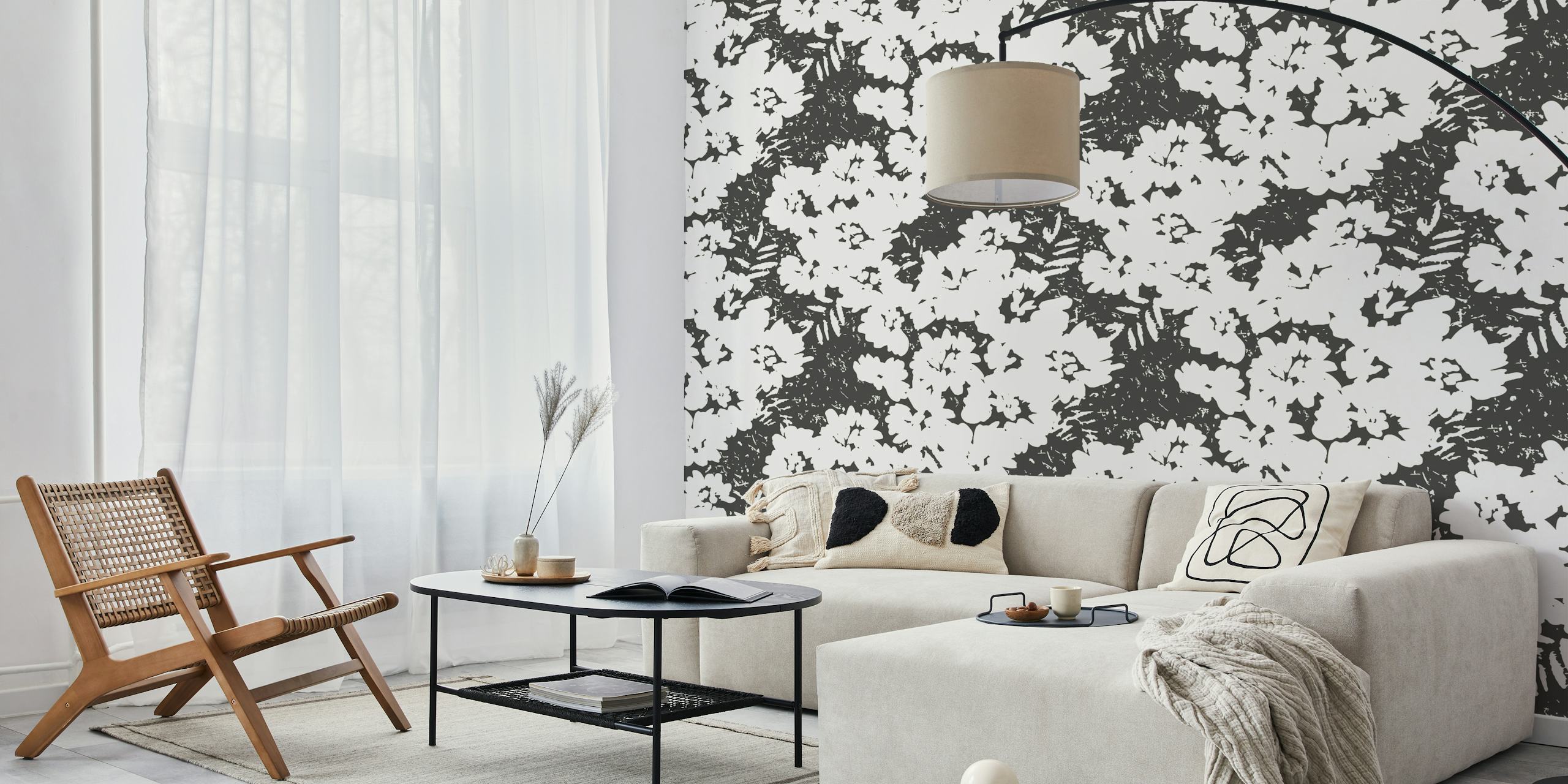 Deep Shadows Floral behang in een kamer