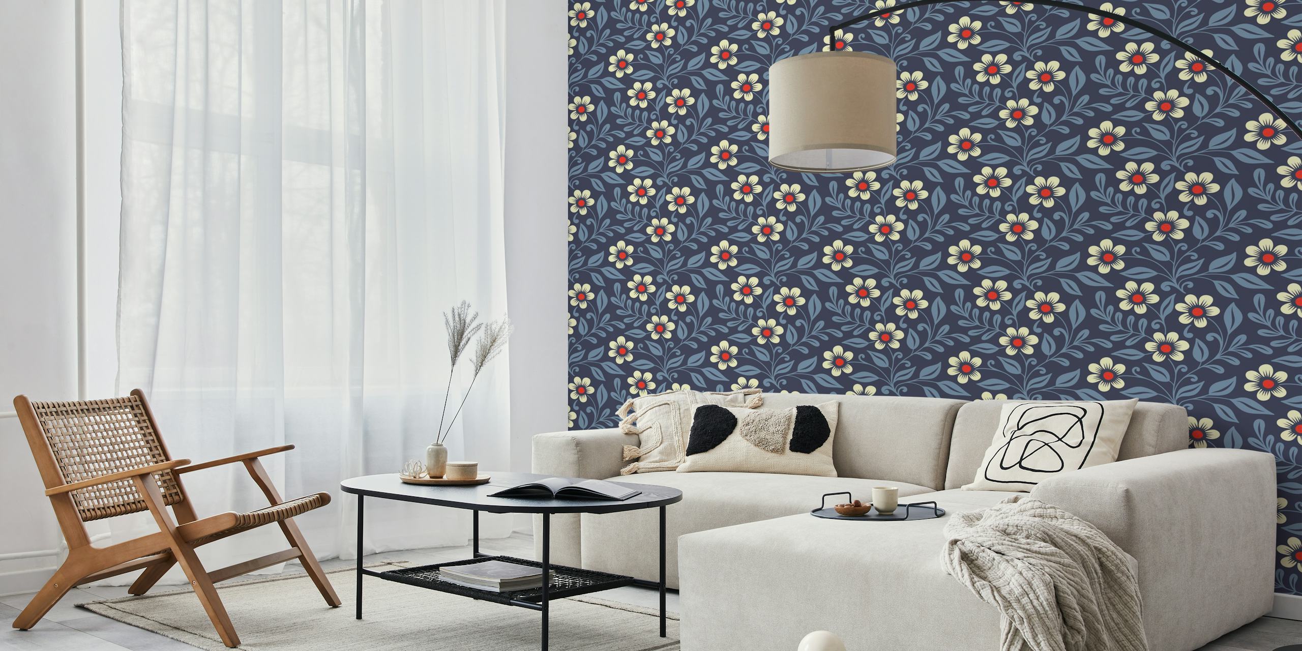 Carta da parati Hand drawn wildflowers in blue grey