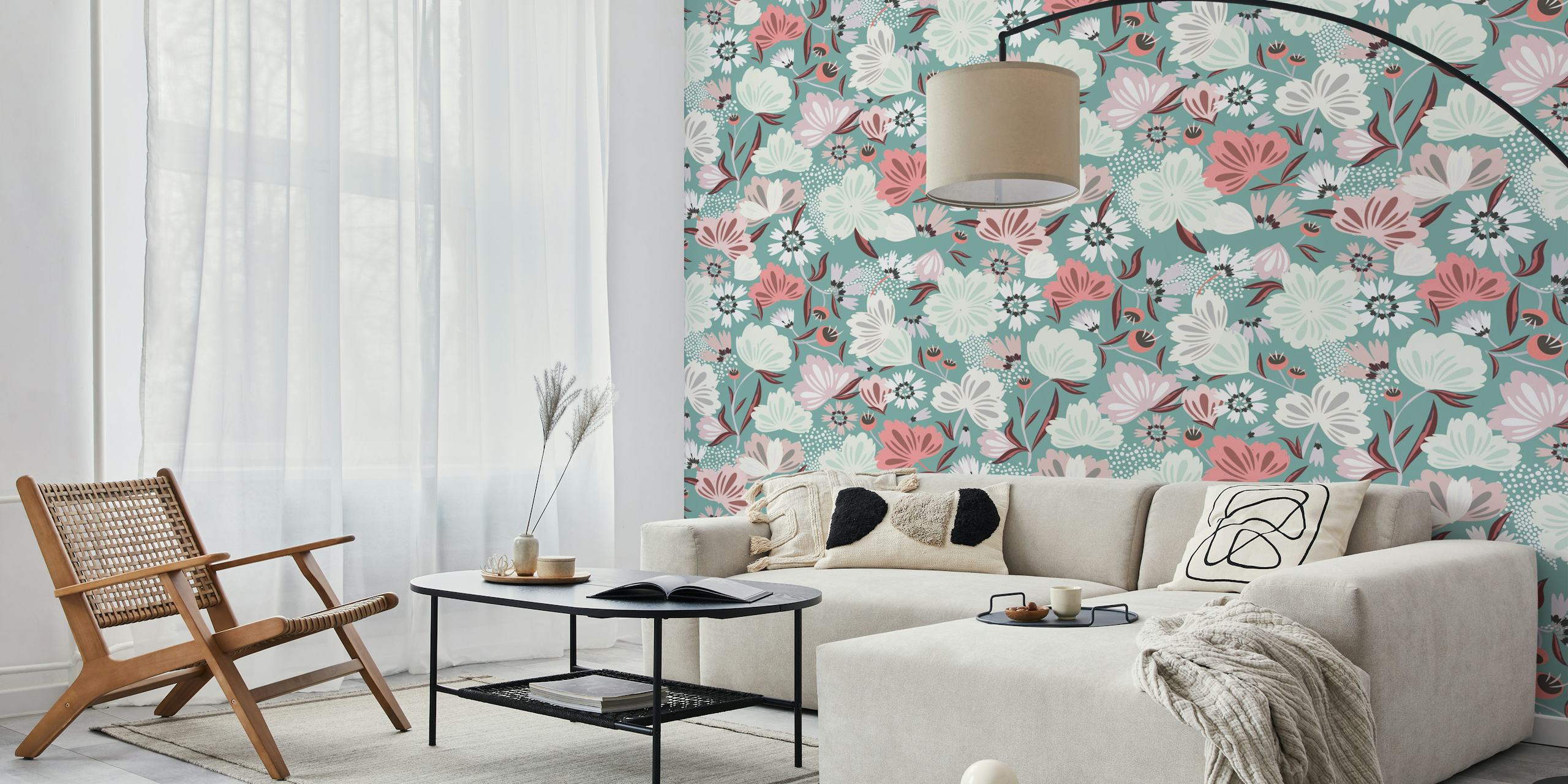 Papel de parede muted floral bloom em um quarto