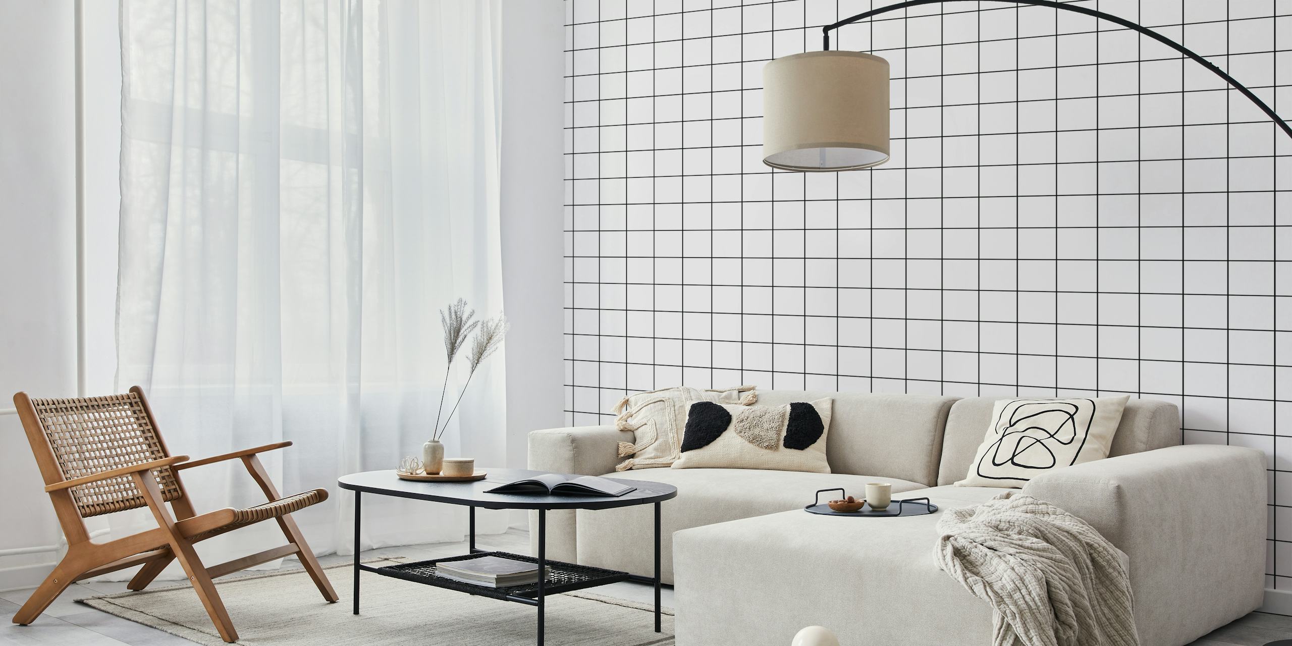 Papel tapiz Grid pattern_black and white en una habitación