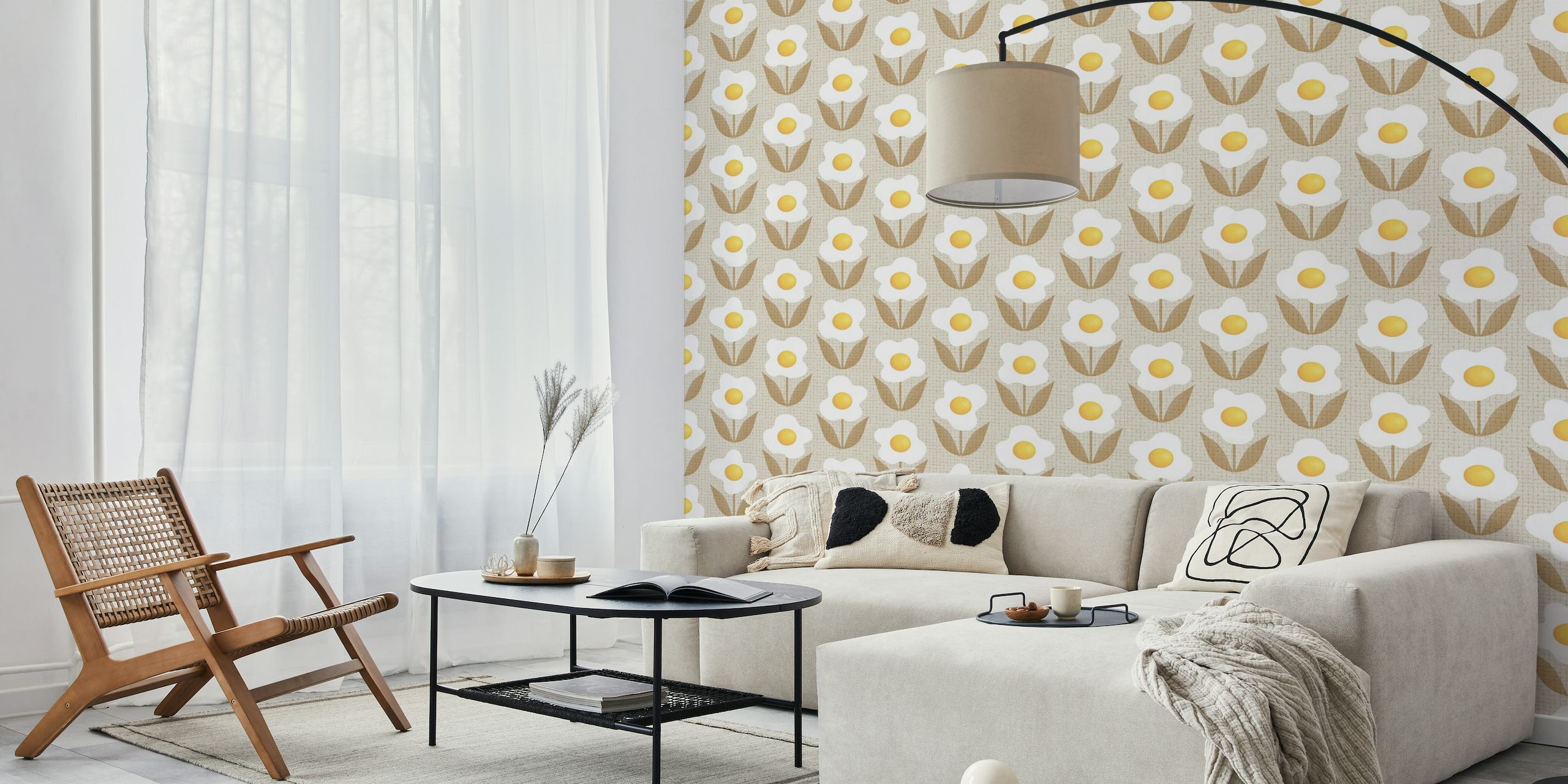 Playful fried egg flowers with a retro twist wall mural
