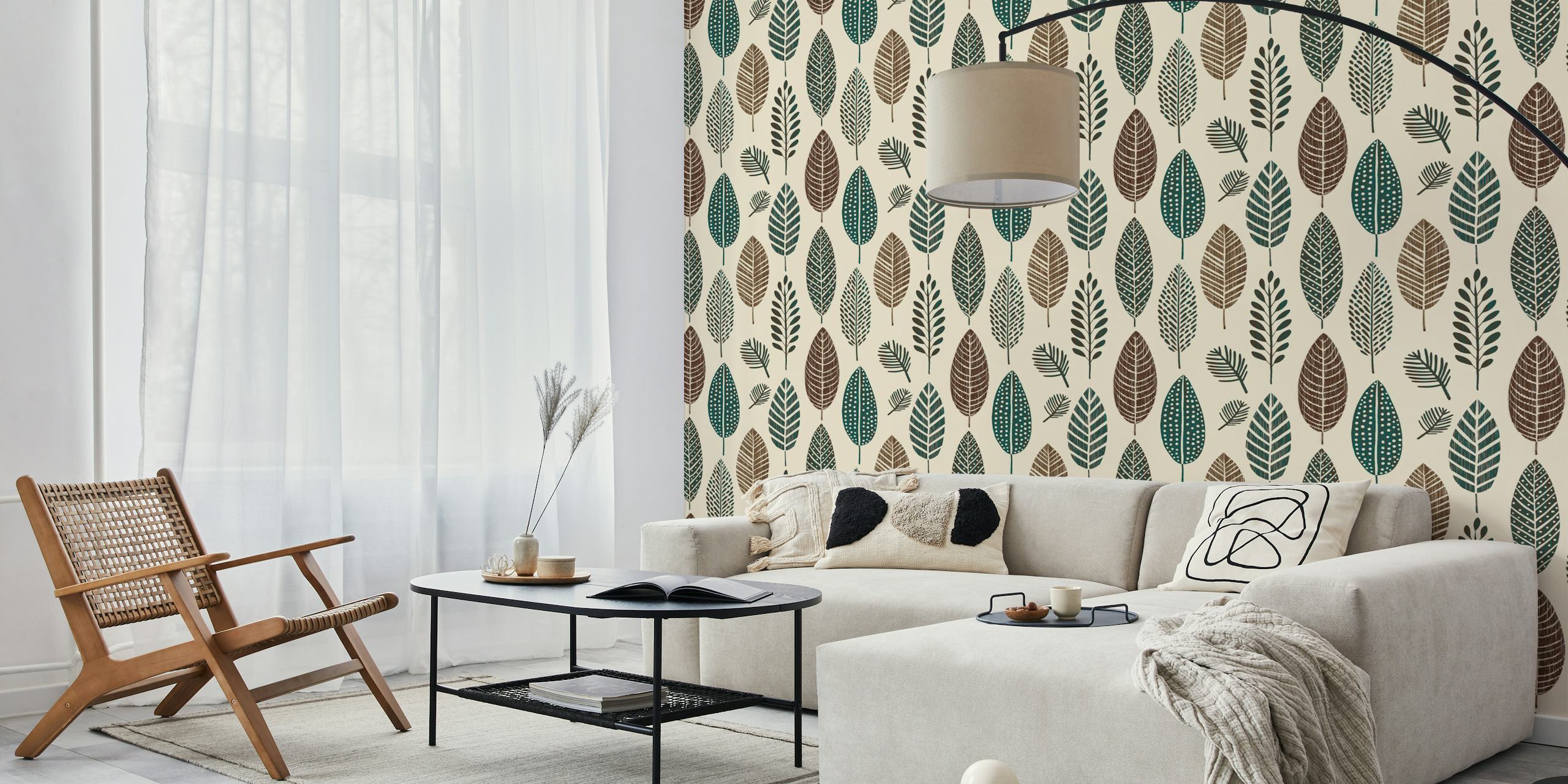 Papel de parede com design texturizado Rustic Autumn Textured Leaves Beige Green