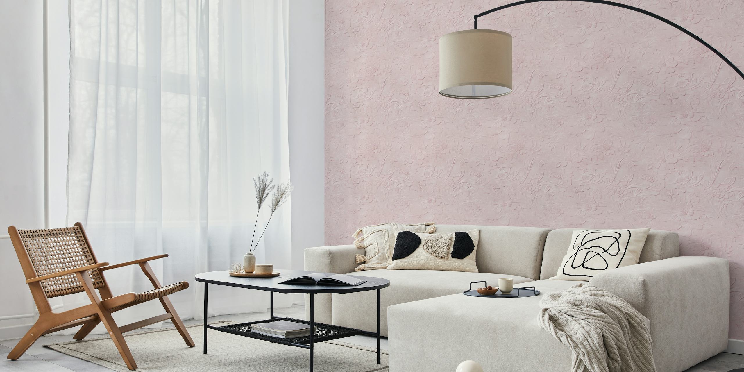 Textured floral pattern in light pink wallpaper