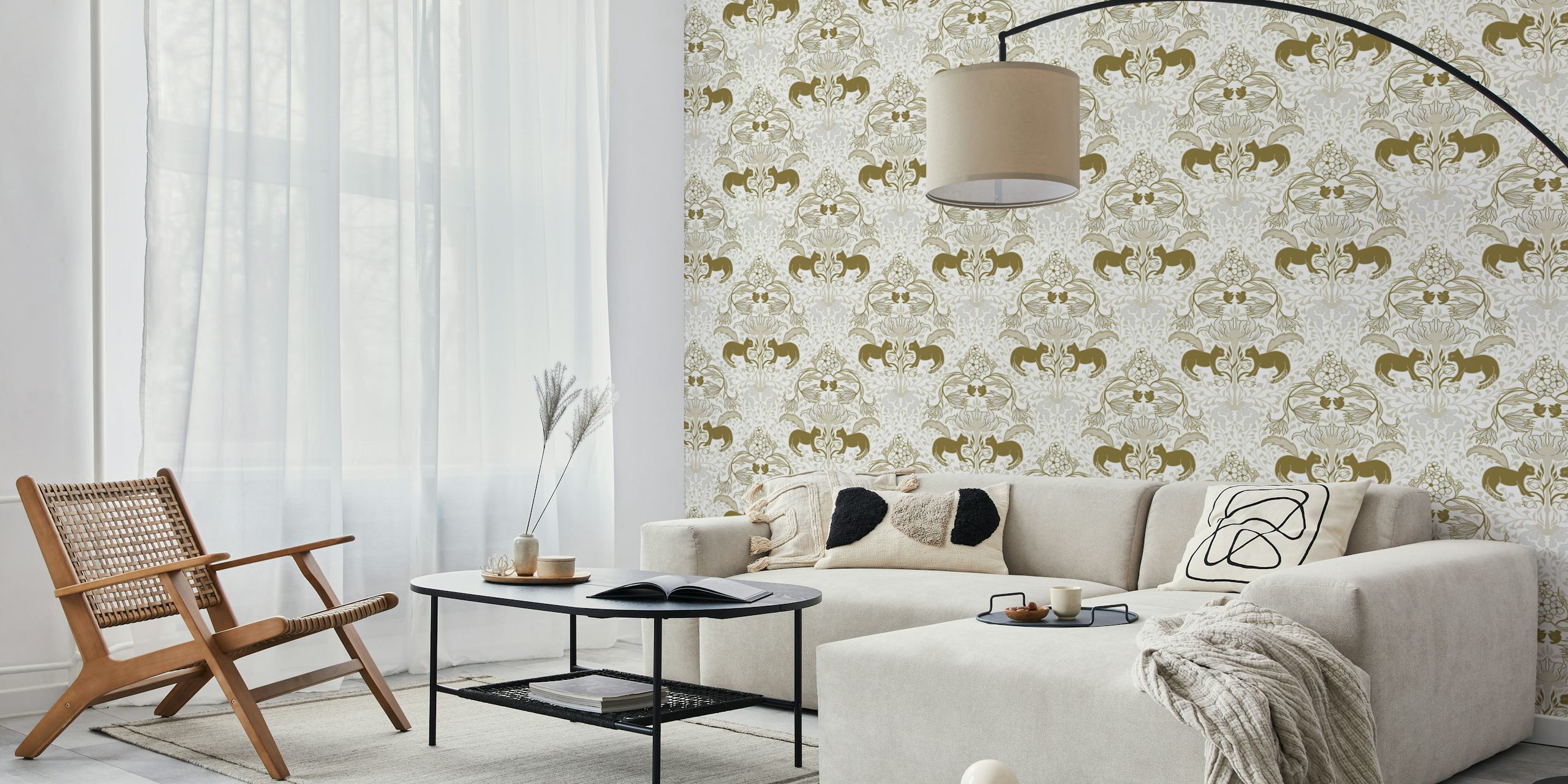 Design de papel de parede Hunting Cat em um quarto