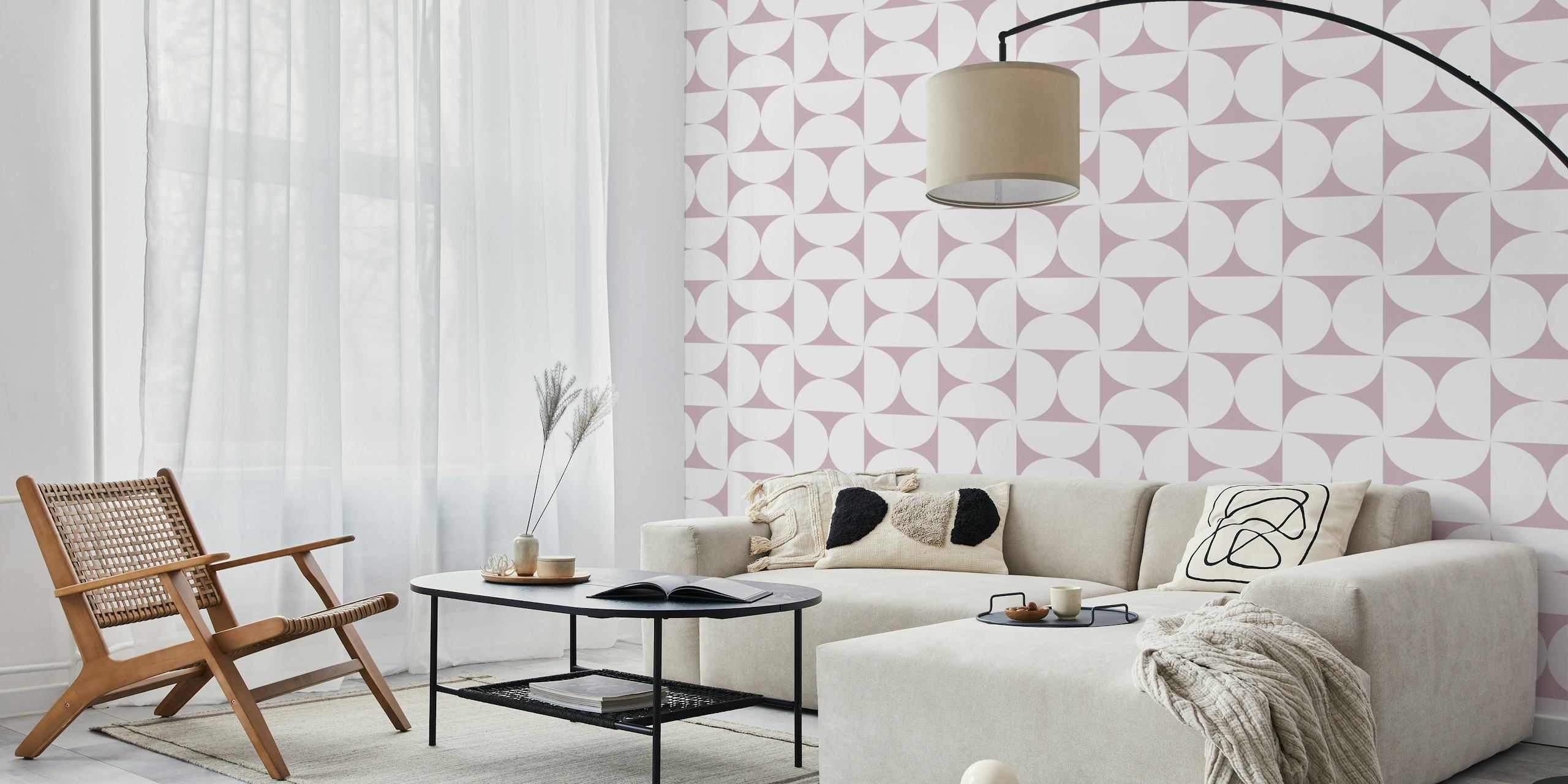Pink geometric pattern wallpaper featuring interlocking shapes