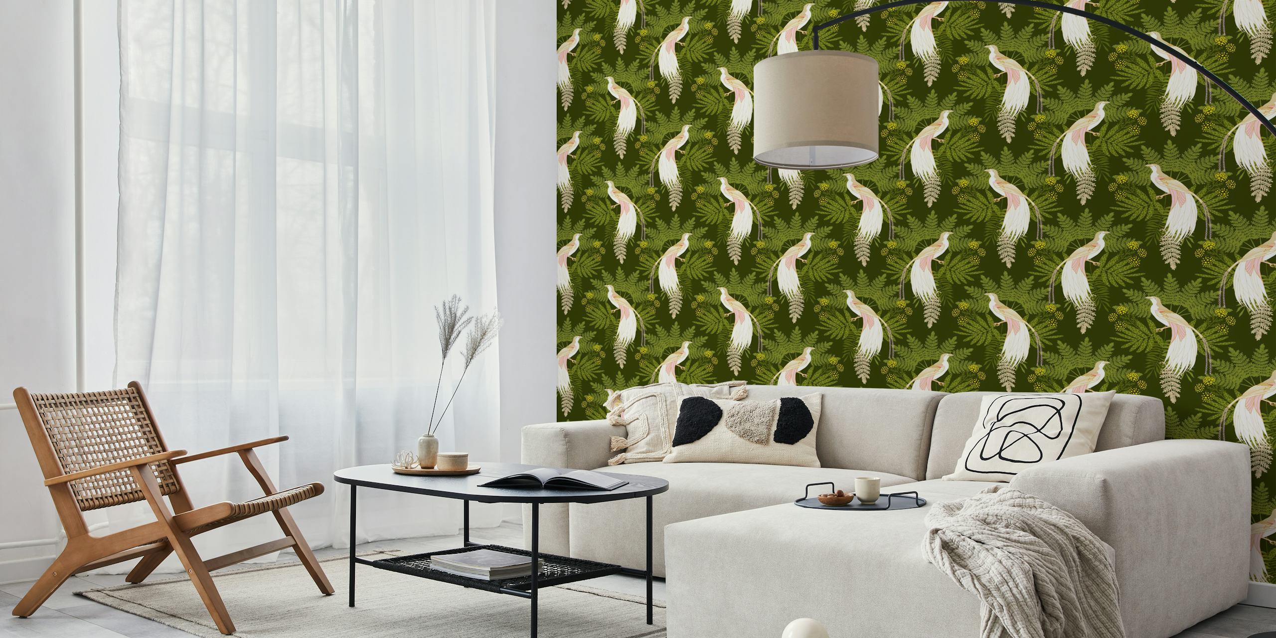 Tropical bird of paradise and greenery wall mural