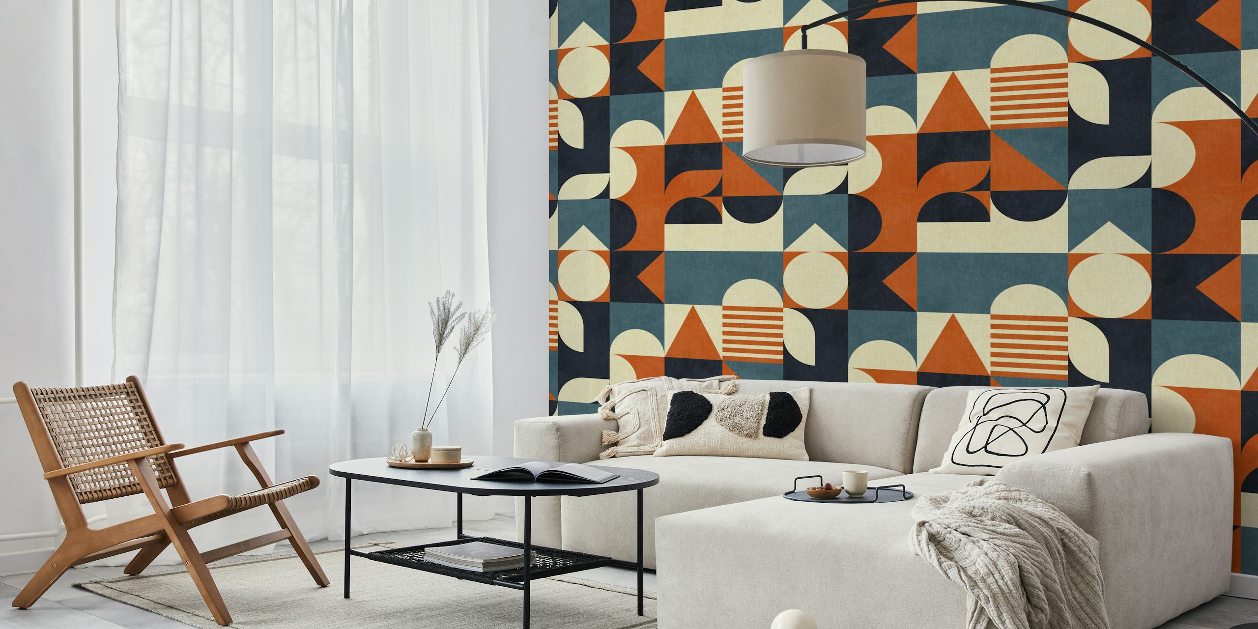 Mid-century modern checkers wallpaper in a room