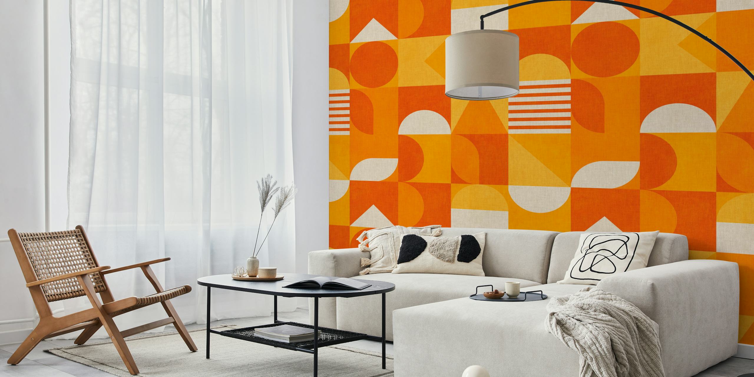 Mid-century sunny orange geometrinen tapetti