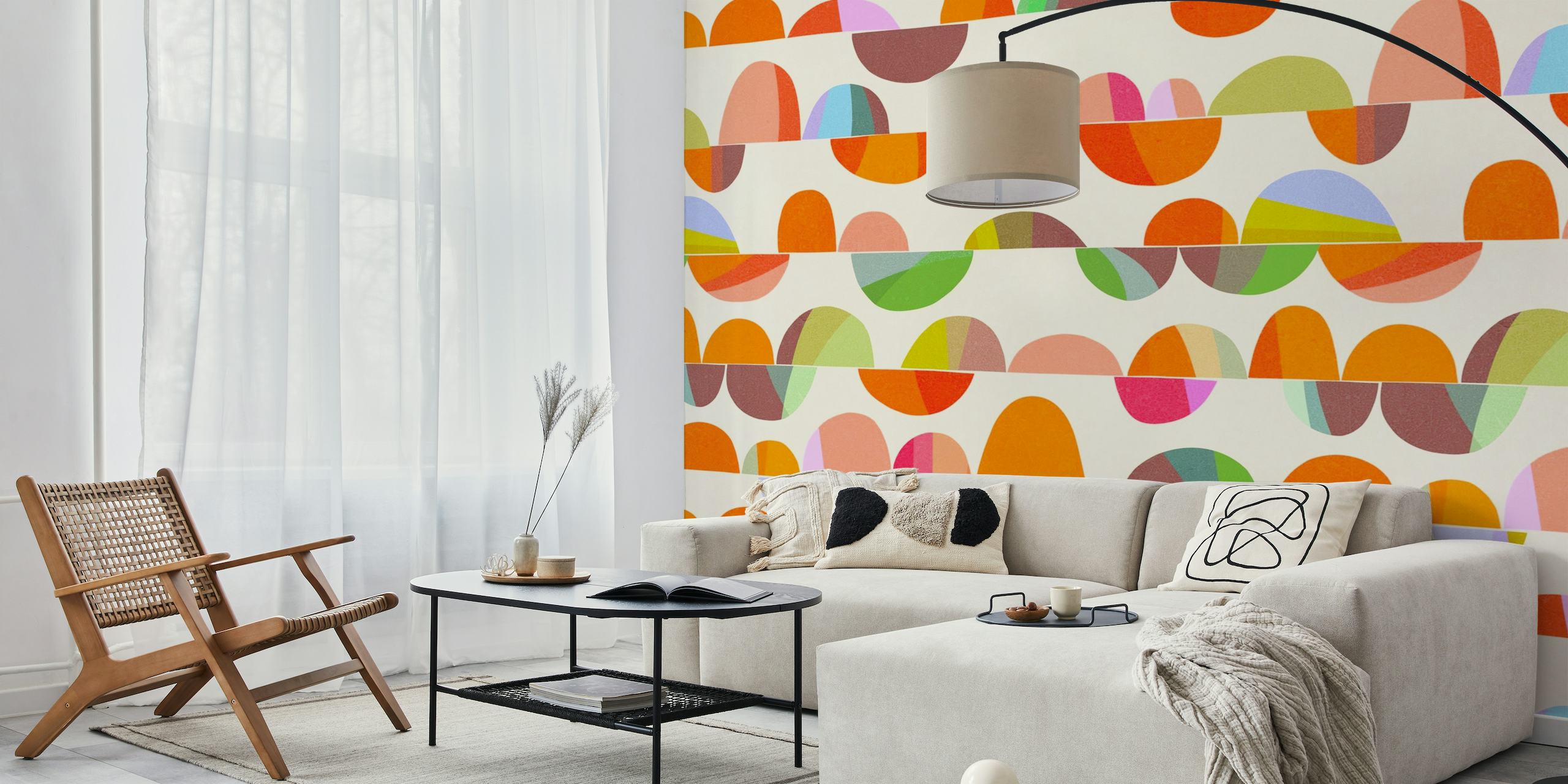 Mid century modern colourful pebbles pattern wall mural