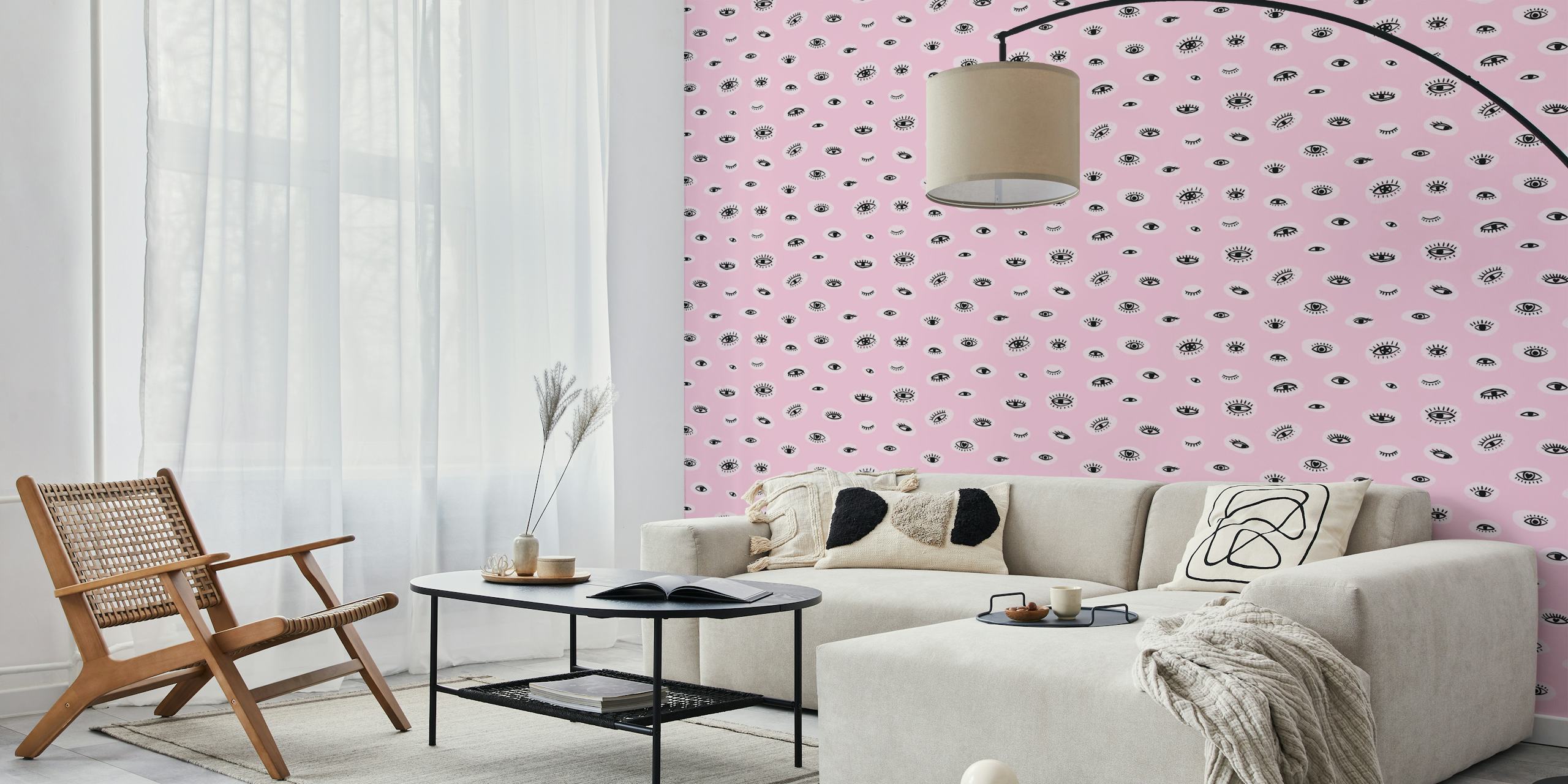 Pink eyes wallpaper pattern in a room