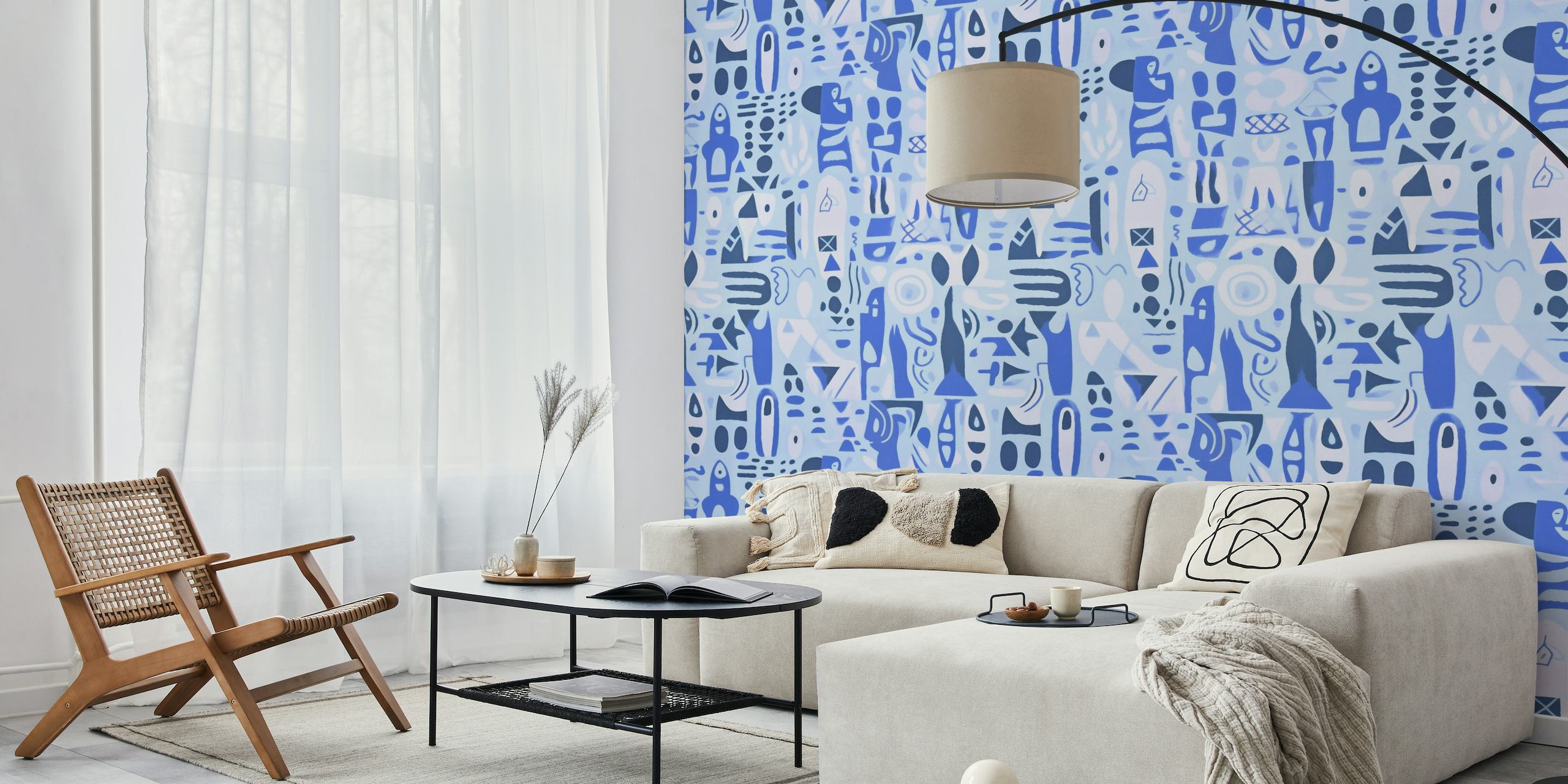 Abstract blue shapes and symbols wall mural from happywall.com