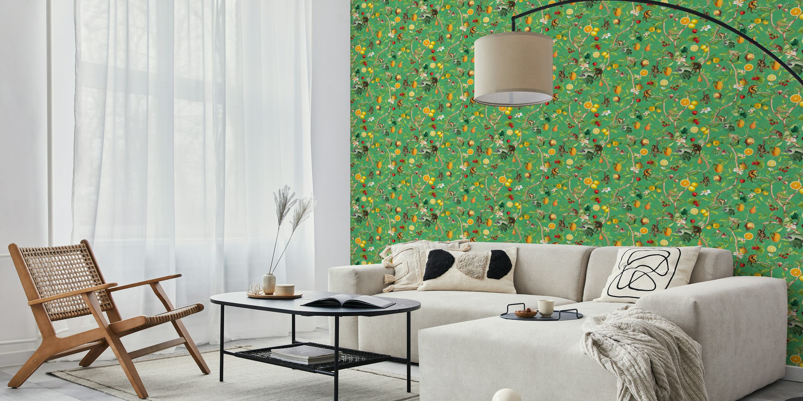 Monkeys Chinoiserie Jungle 3 wallpaper in a room