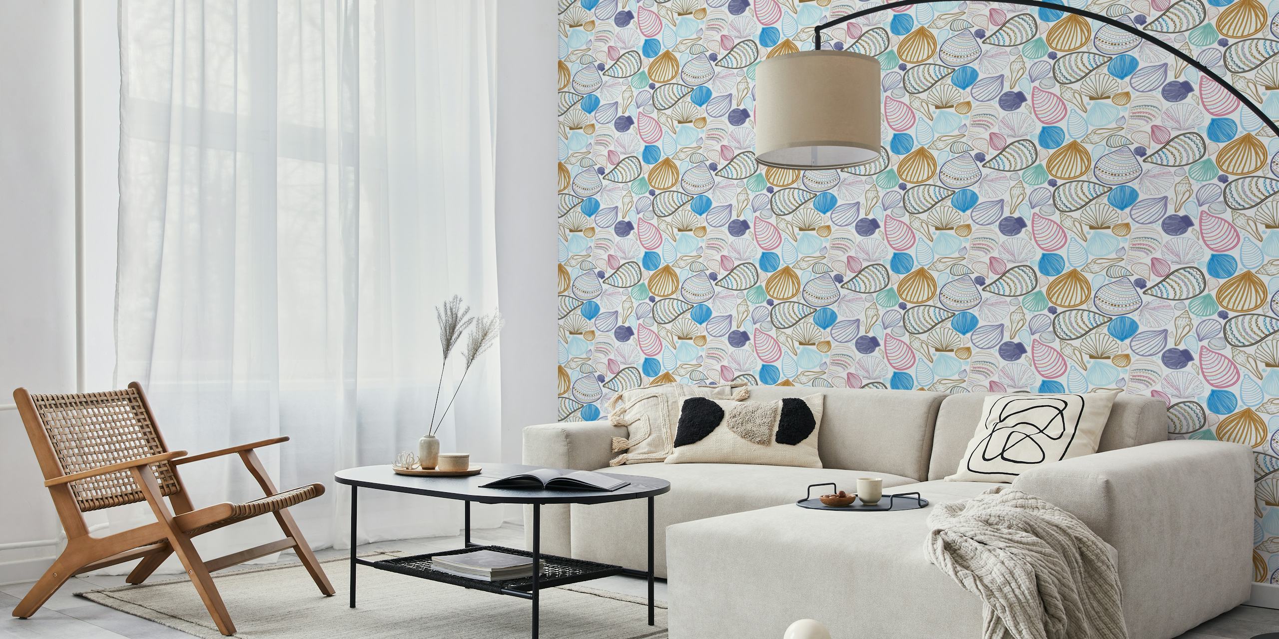 Colorful seashells in various shapes and patterns wallpaper