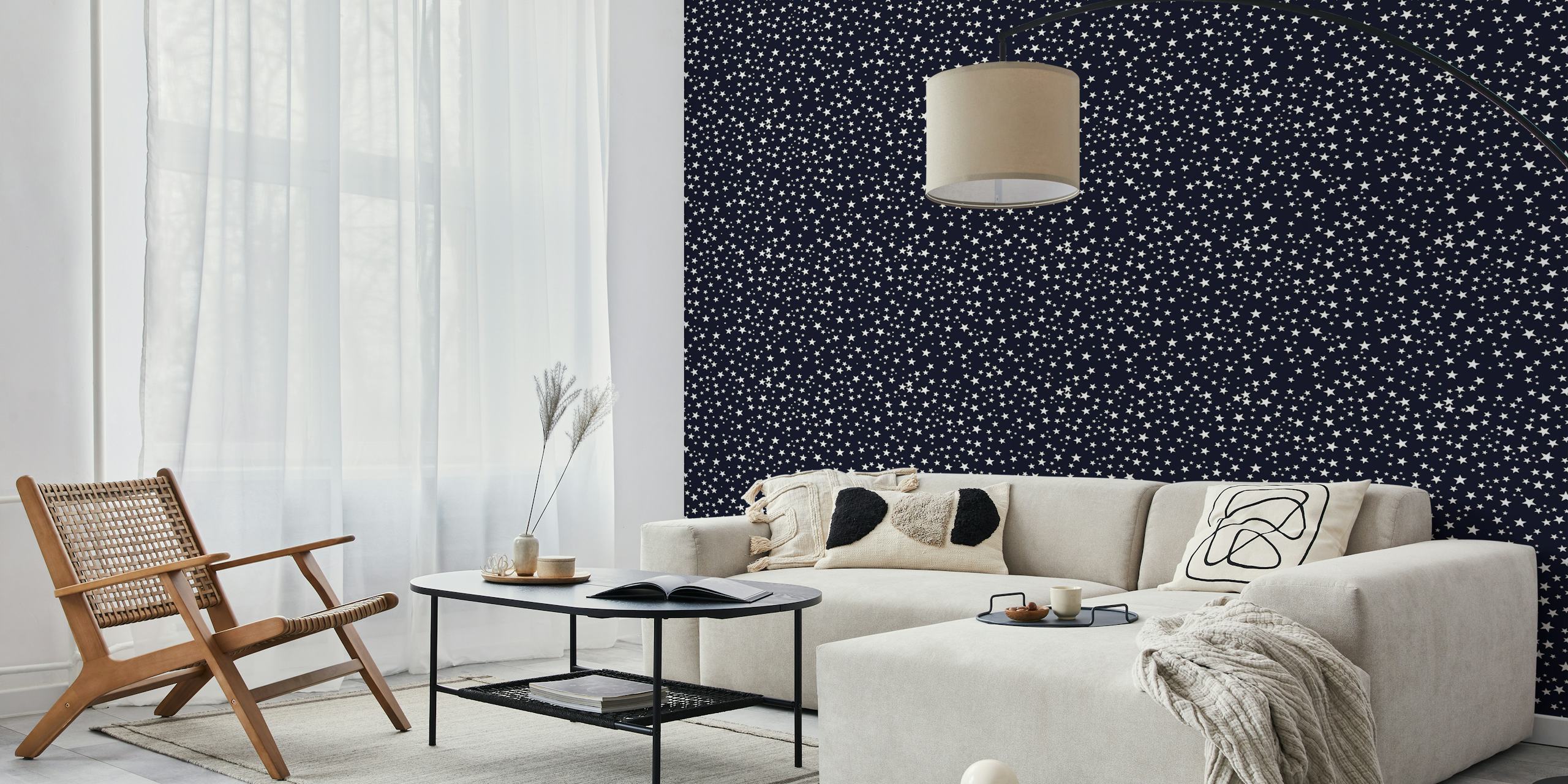Golden and white stars on navy wallpaper