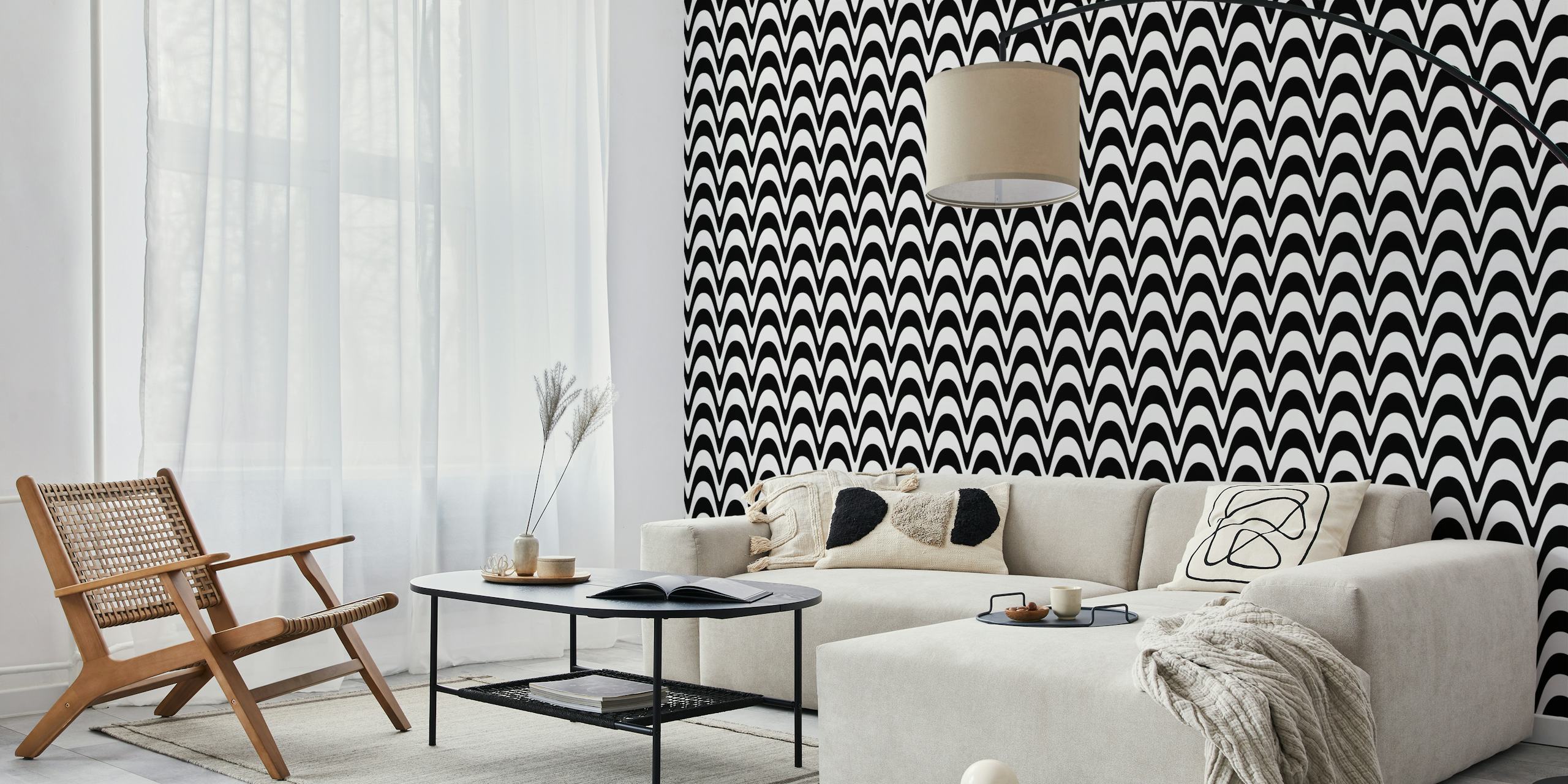 Retro svart og hvit op art tapet