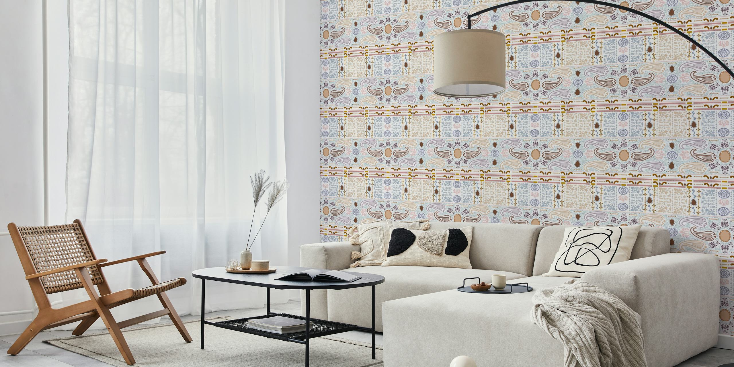 Decorative borders hand drawn nature wallpaper in a room