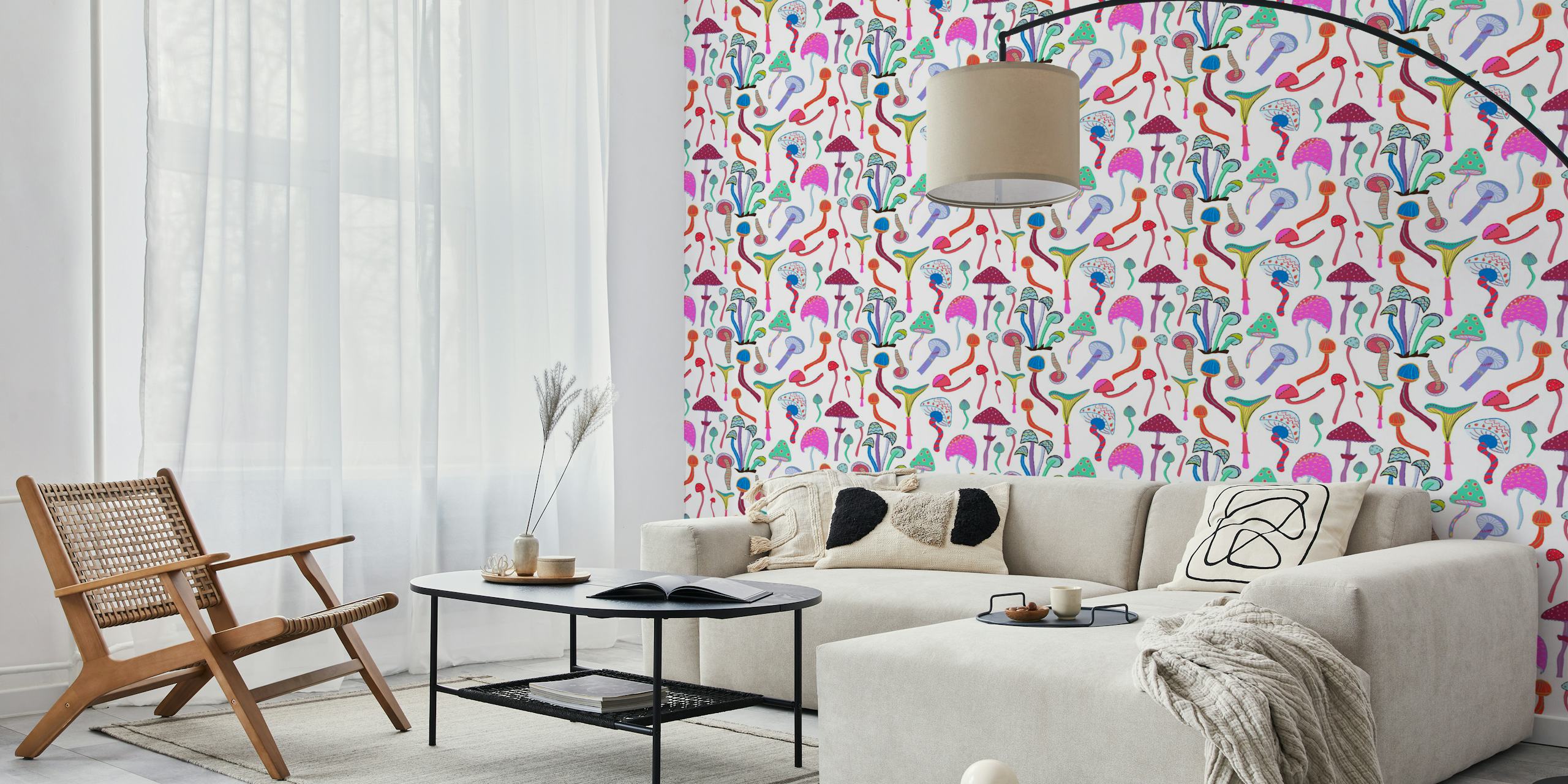 Magic mushrooms wallpaper in a stylish room