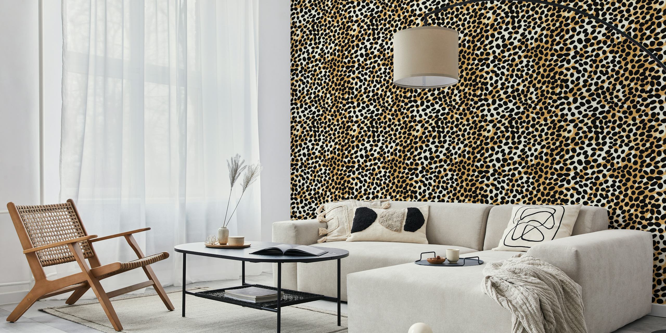 Leopard print design in black and gold on a white background wallpaper