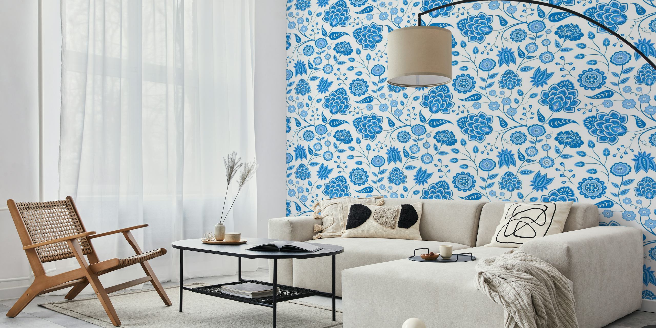 French Blue Indian Floral Chintz wallpaper