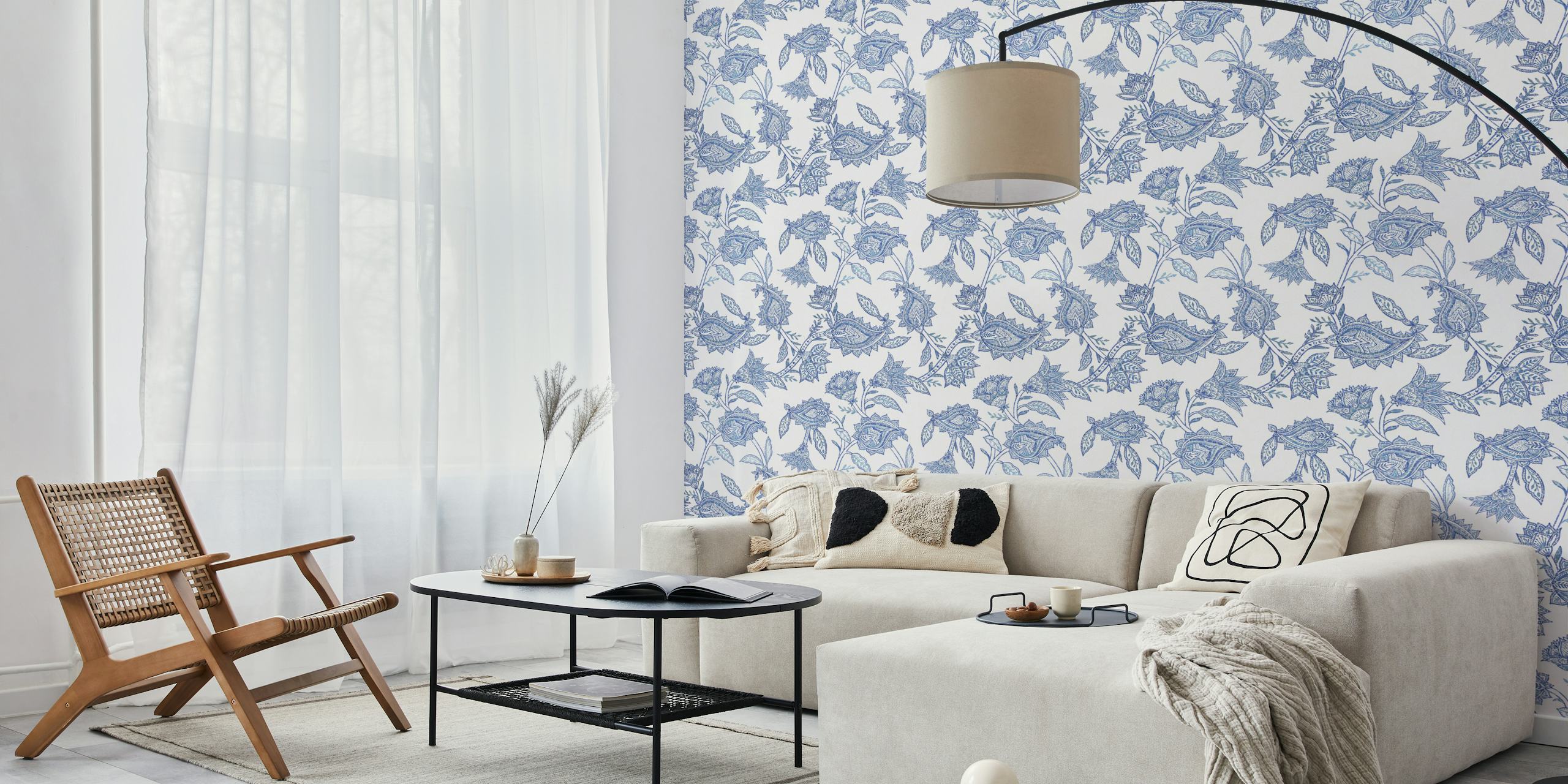 Χαρτί τοίχου Chinoiseries Blue Floral Paisley σε ένα δωμάτιο