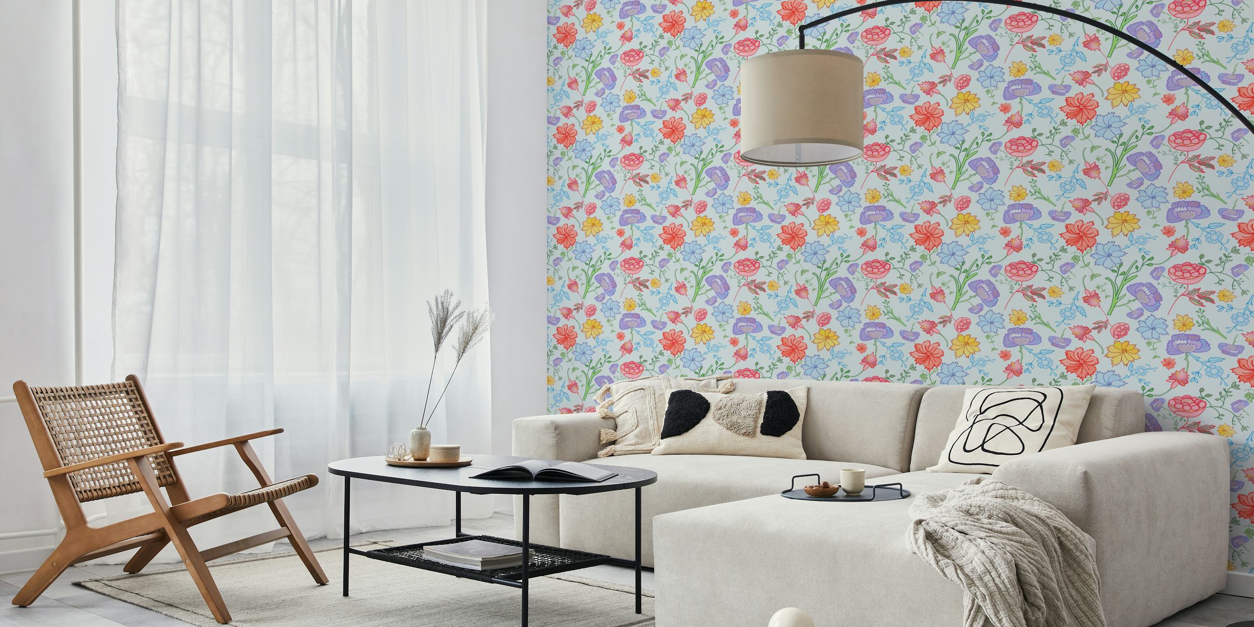 Chintzy floral wallpaper design in a room