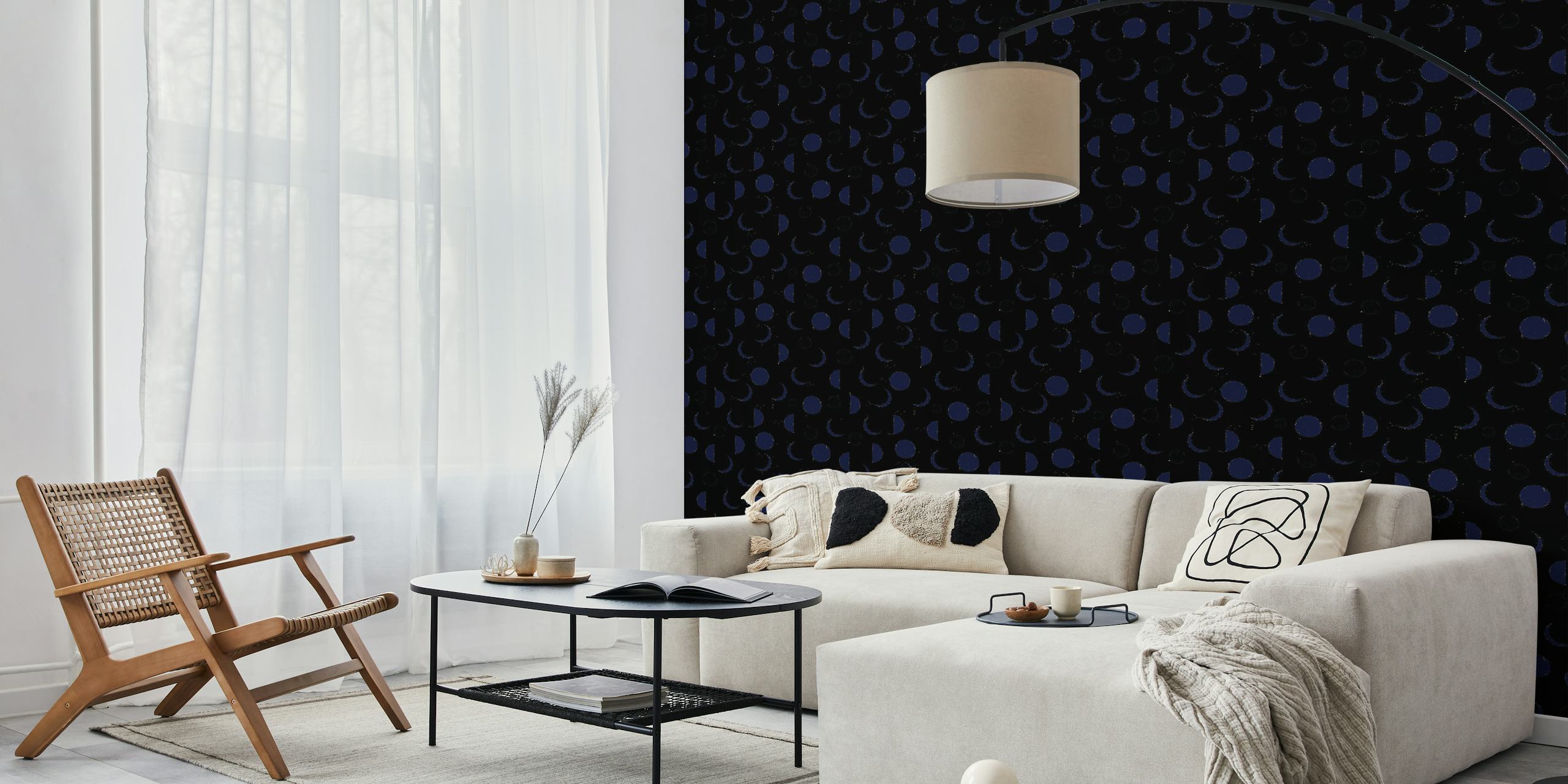 Starred night dark pattern wallpaper in a room