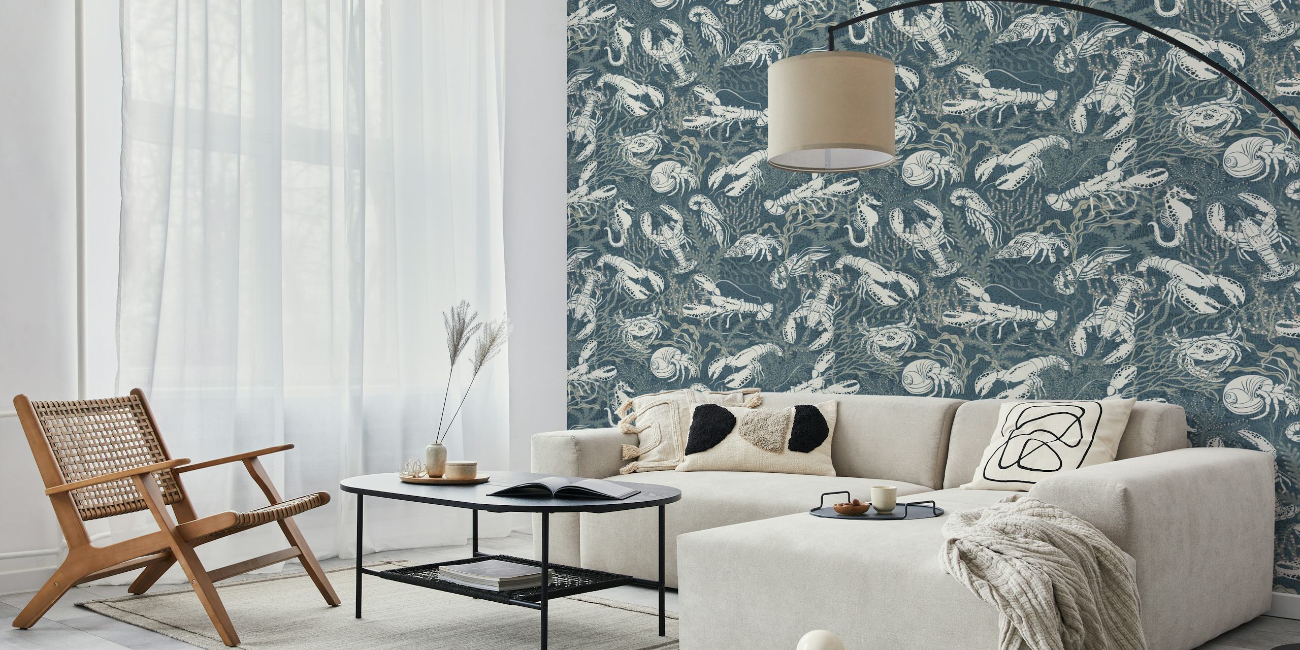 Lobster and friends pattern wallpaper in a room