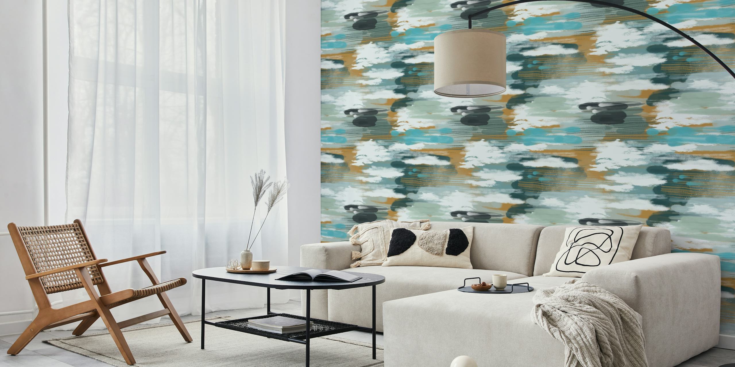 Tapeta Hypnotic Pattern Teal Mustard v pokoji