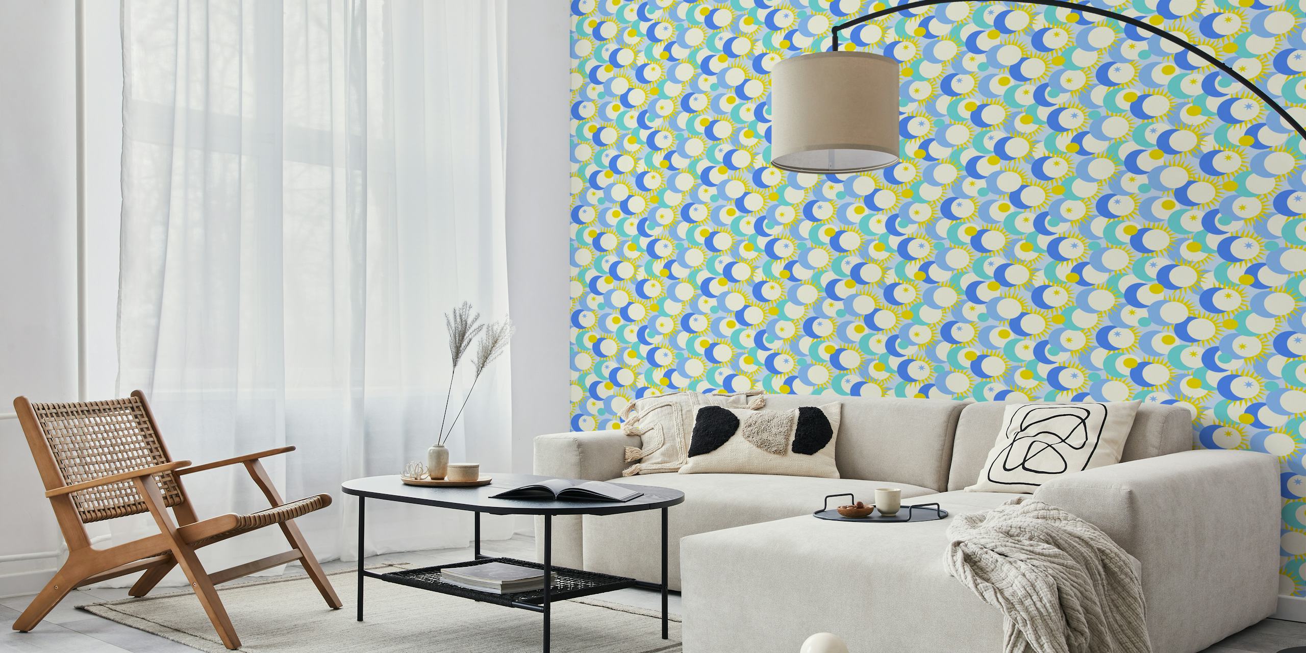 Celestial eclipse blue wallpaper in a room