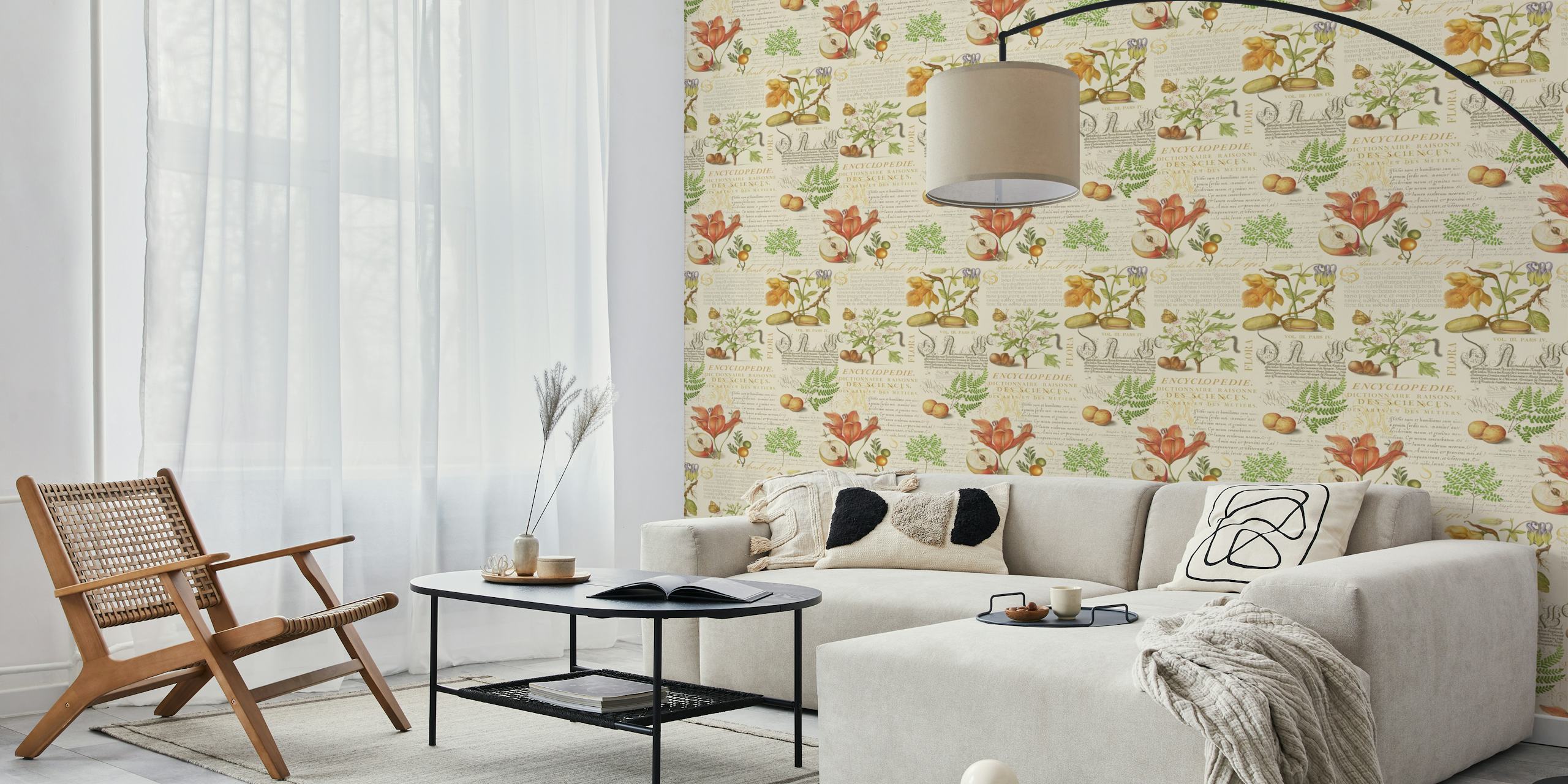 Botanische wallpapers met fruit en kalligrafie