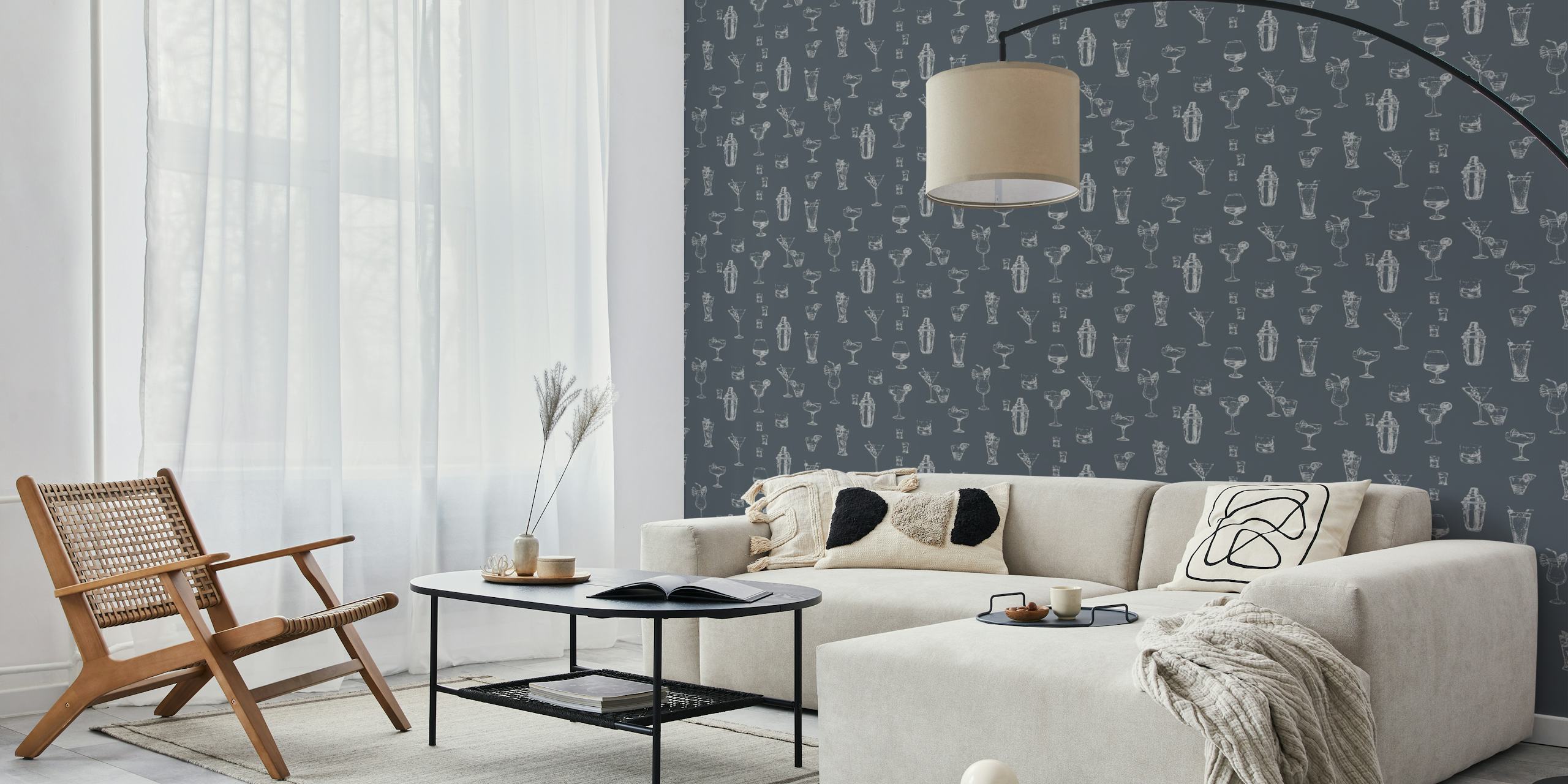 Illustration of drinks wallpaper in a room