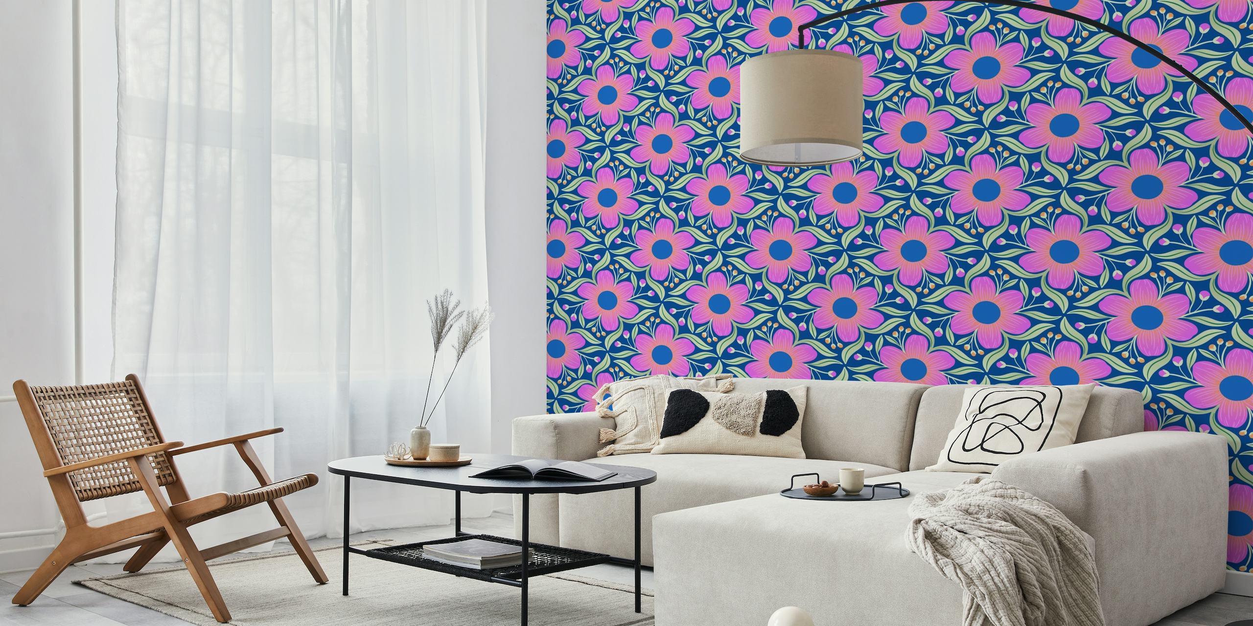 Bold Groovy Floral in Blue wallpaper
